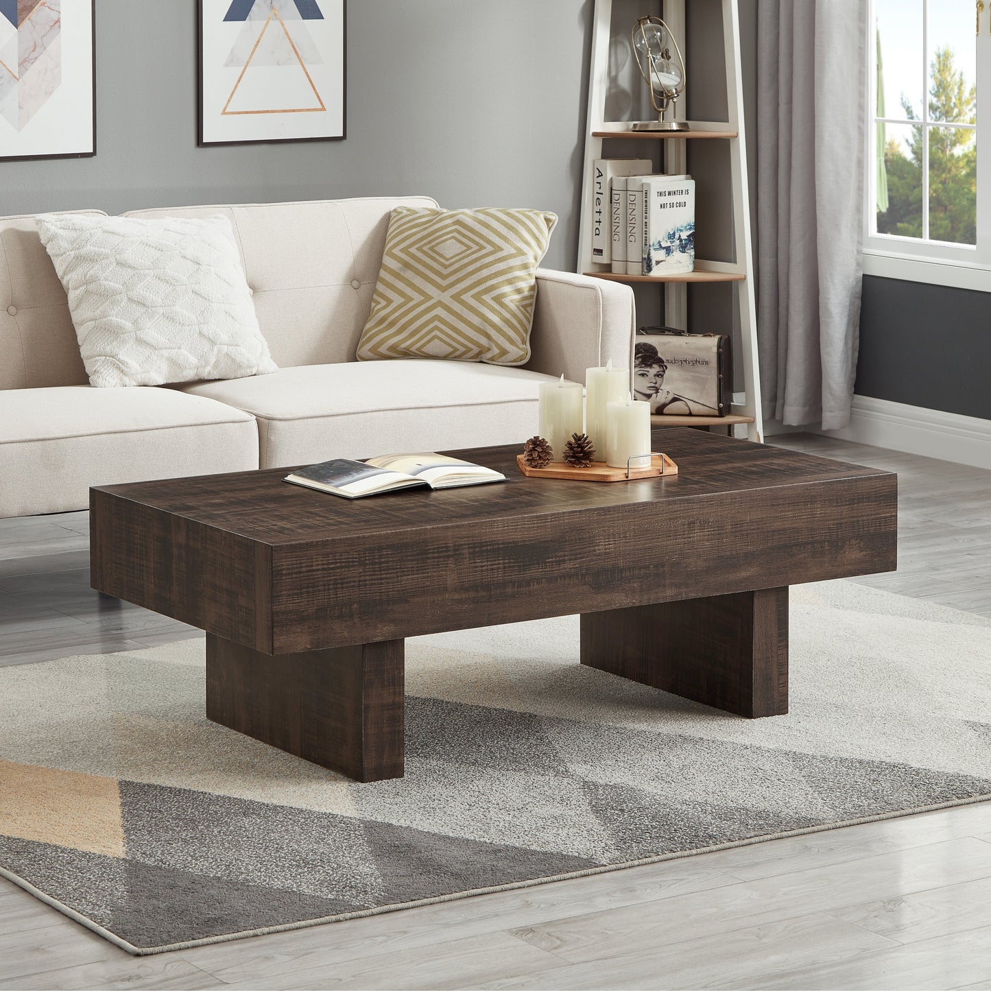 Roundhill Furniture Athens 3-Piece Set Modern Accent Coffee Table with Two End Tables