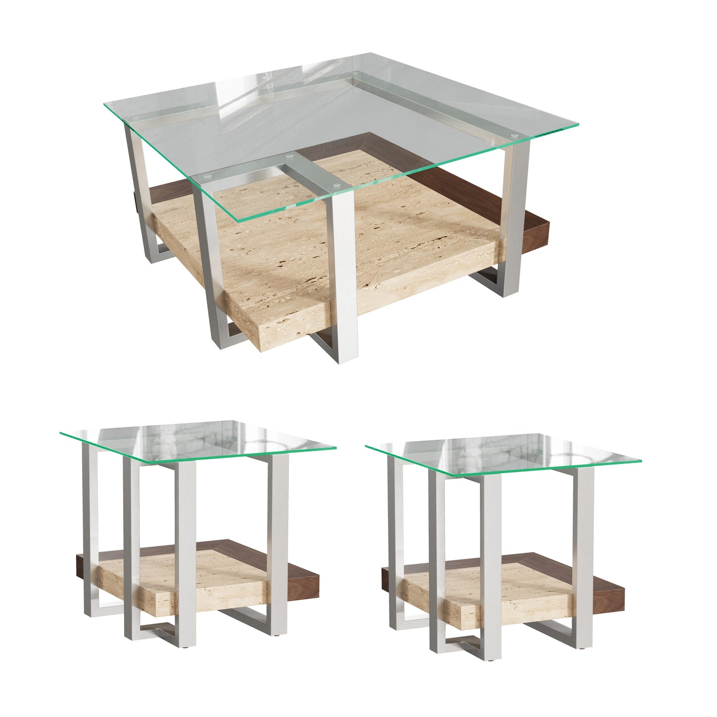 Roundhill Furniture Andes 3-Piece Coffee Table Set, Coffee Table and Two End Table