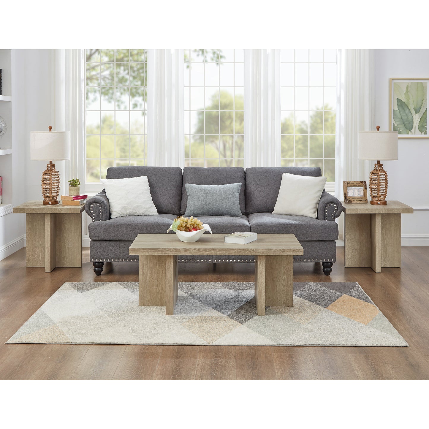 Roundhill Furniture Mchome 3-Piece Coffee Table Set, Coffee Table and Two End Tables