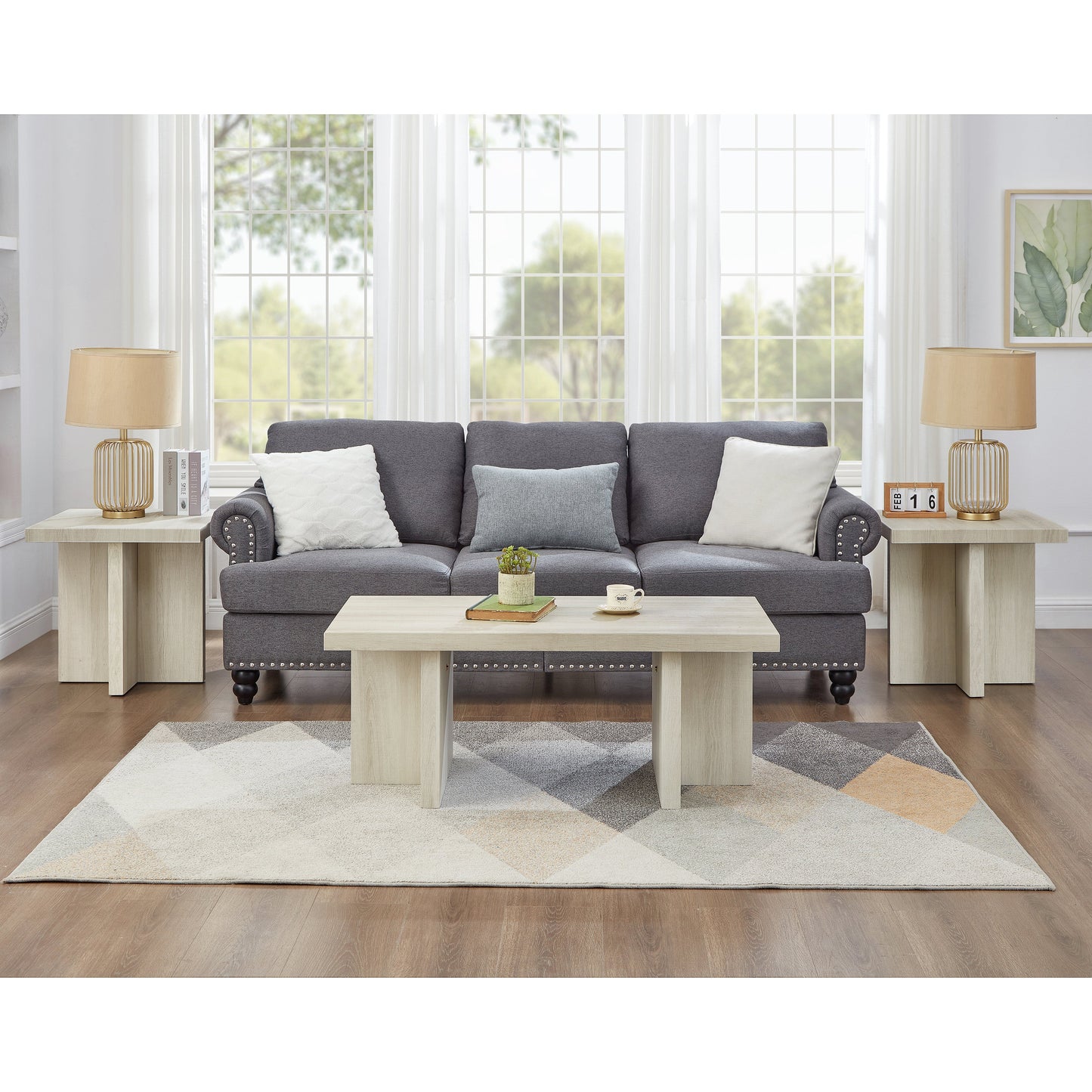 Roundhill Furniture Mchome 3-Piece Coffee Table Set, Coffee Table and Two End Tables