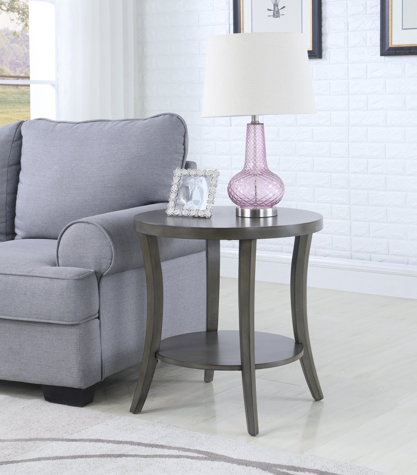 Perth Espresso Round End Table with Shelf