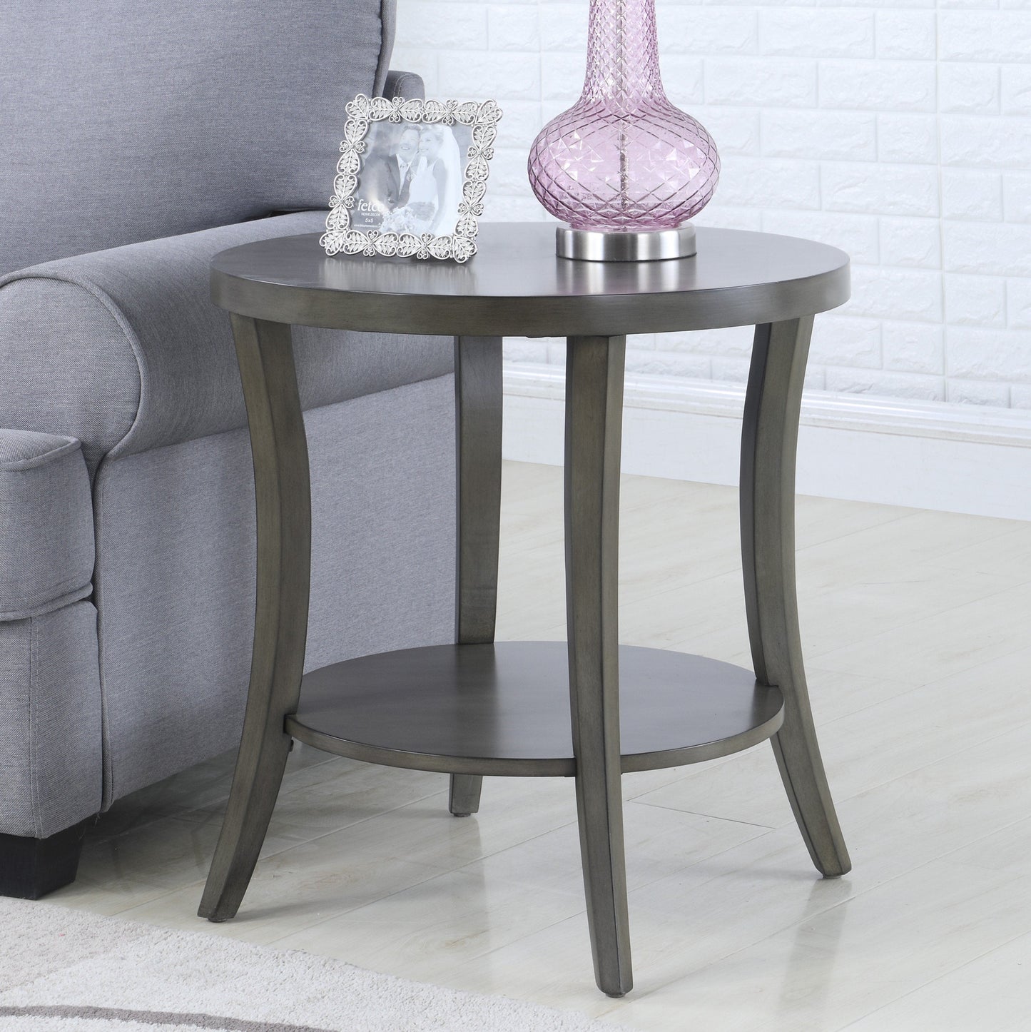 Roundhill Furniture Perth Round End Table with Shelf