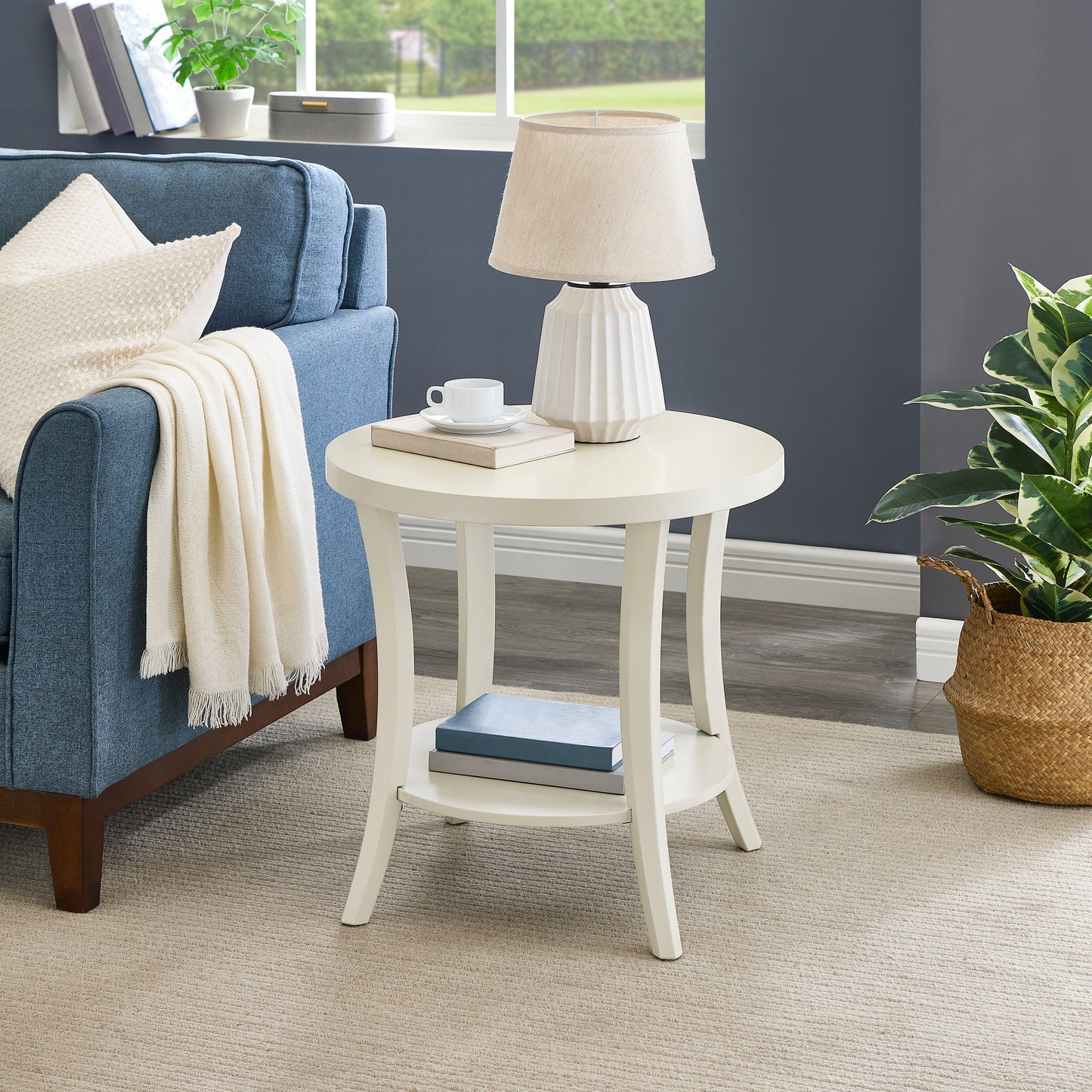 Perth Espresso Round End Table with Shelf