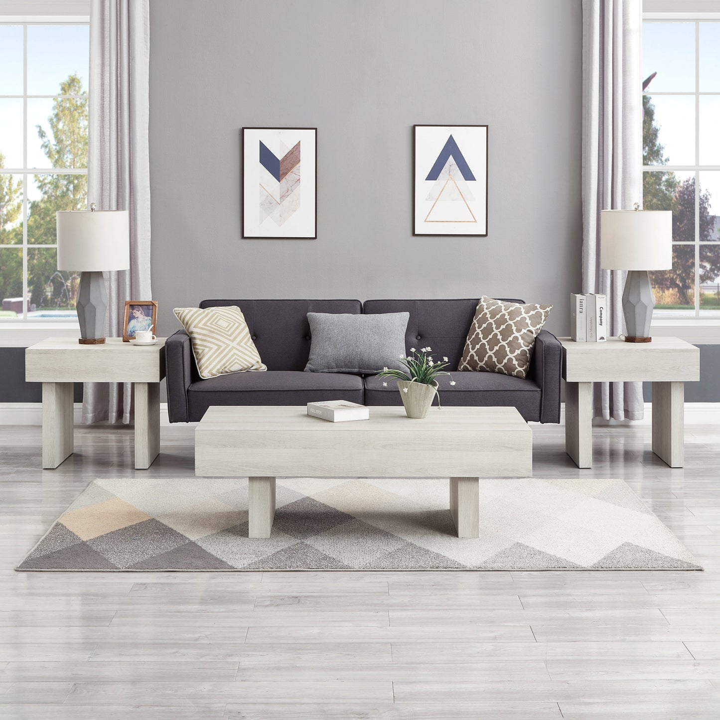 Roundhill Furniture Athens 3-Piece Set Modern Accent Coffee Table with Two End Tables