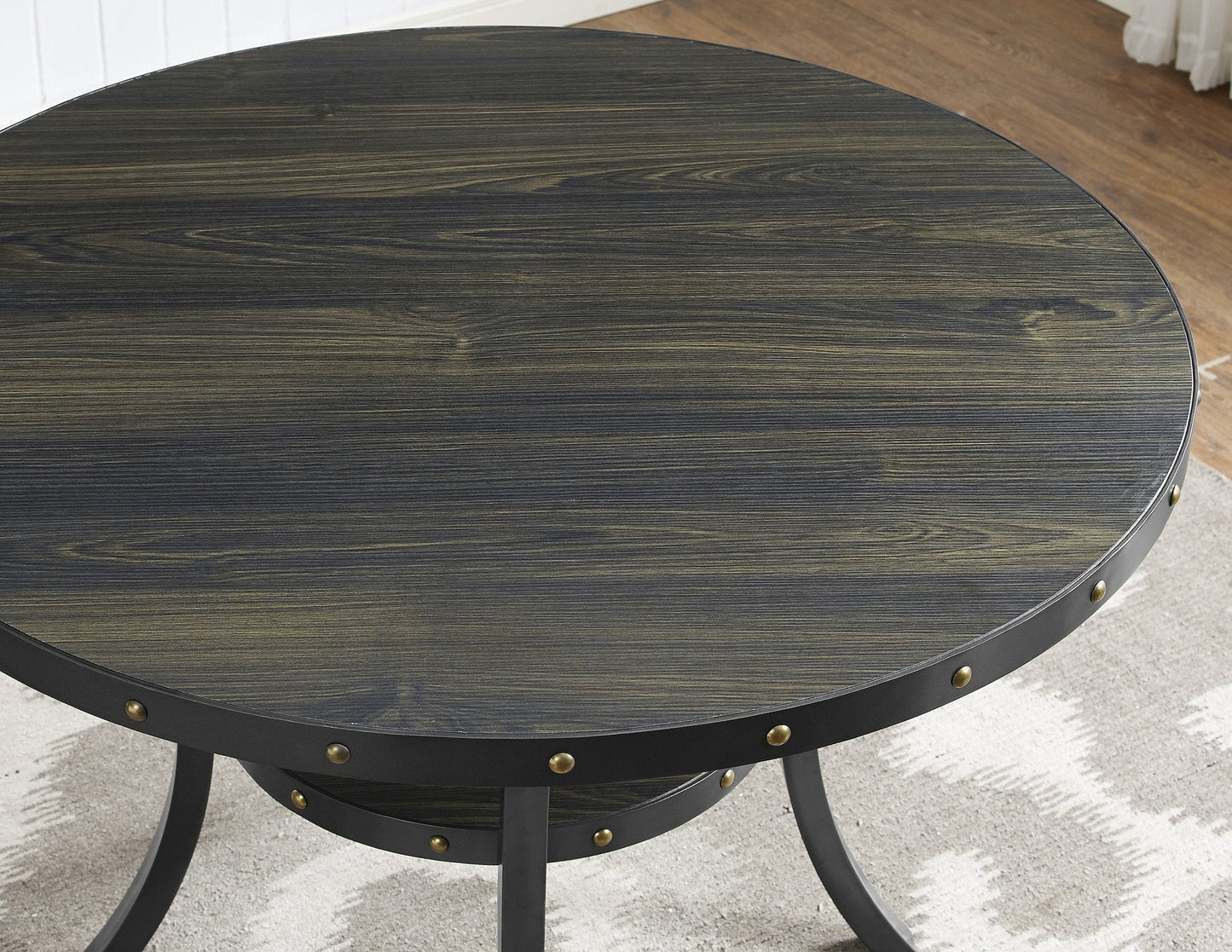 Roundhill Furniture Biony Espresso Wood Counter Height Dining Set with Fabric Nailhead Stools