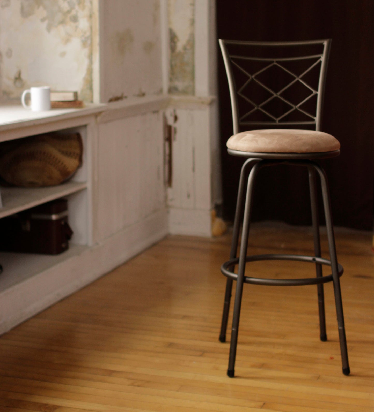 Halfy Round Seat Bar/Counter Height Adjustable Metal Brown Bar Stool