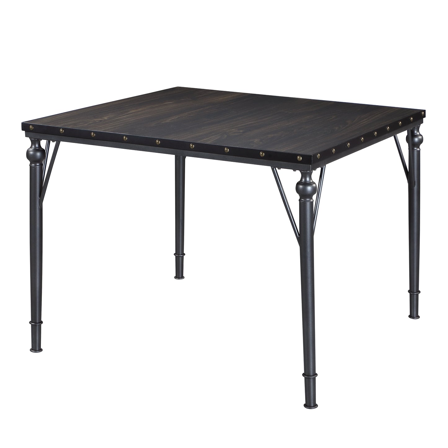 Biony Nailhead Counter Height Espresso Wood Dining Table with Metal Frame
