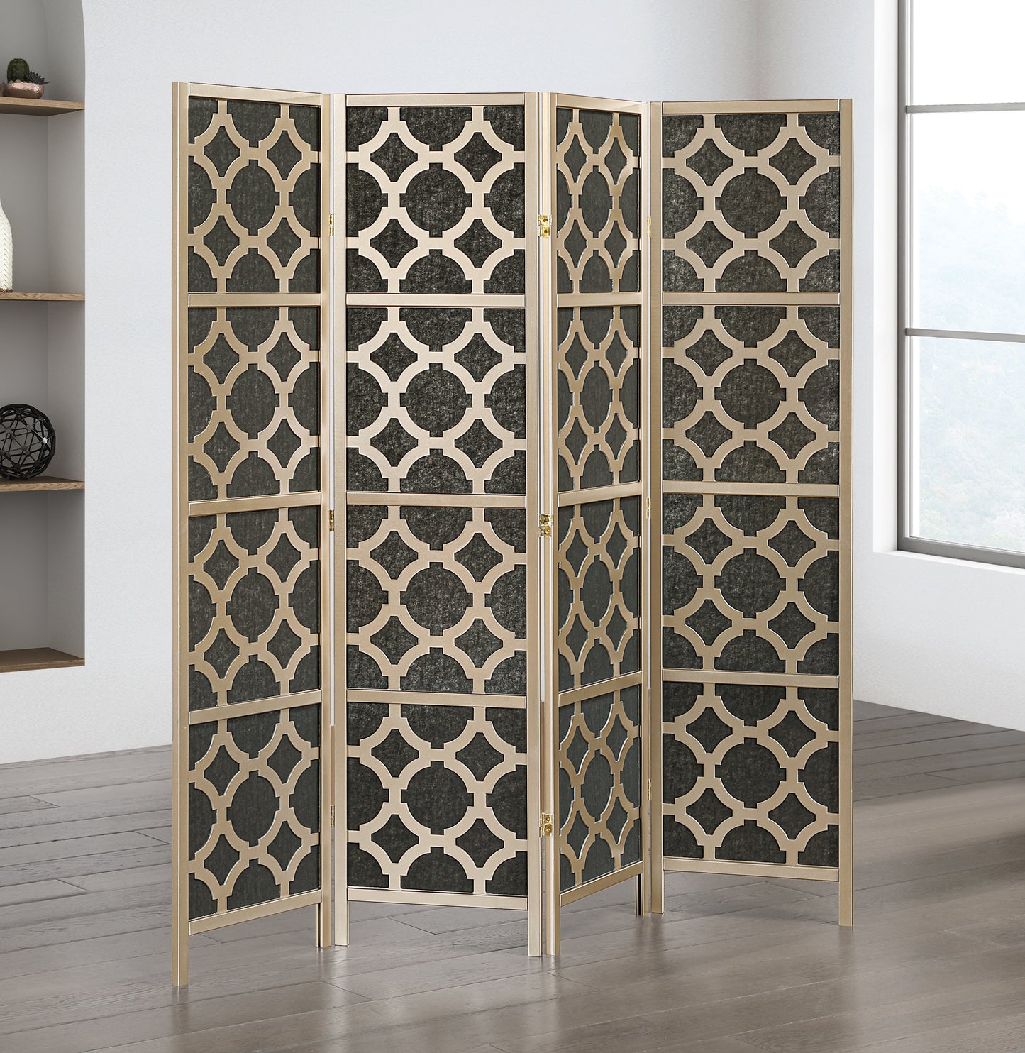 Roundhill Furniture Virelle 4-Panel Room Divider, Decorative Folding Freestanding Privacy Screen