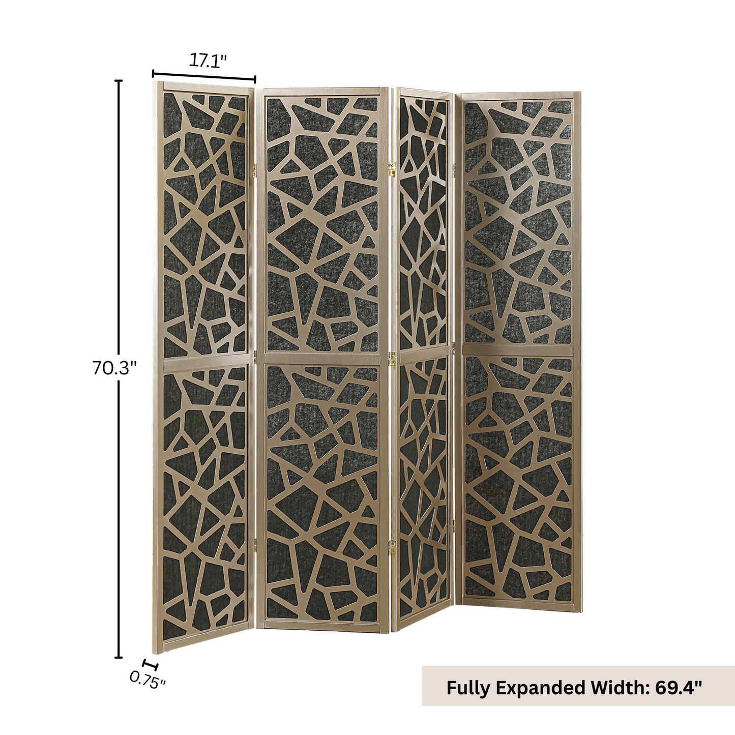 Roundhill Furniture Aurra 4-Panel Wood Room Divider, Folding Portable Partition Screen