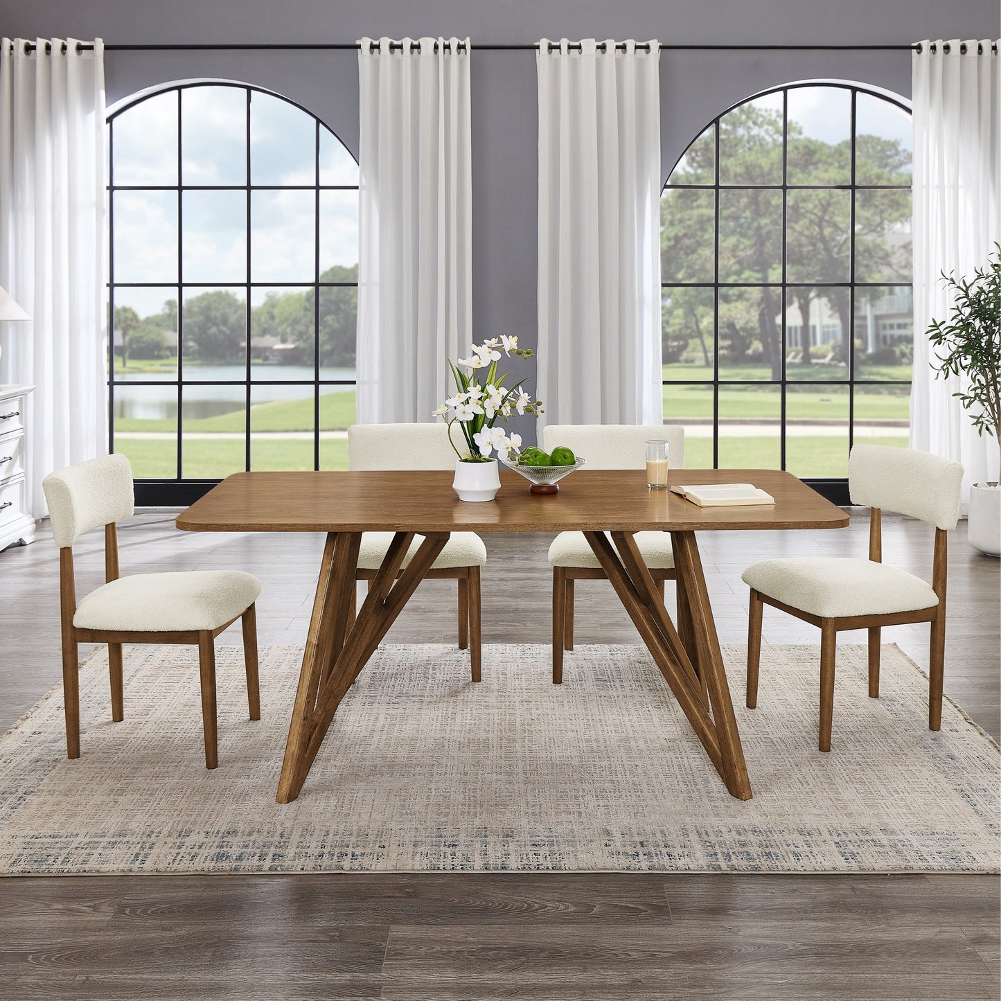 Roundhill Furniture Axler 5-Piece Dining Set, Tripod-Cross Dining Table with 4 Stylish Chairs, Light Oak