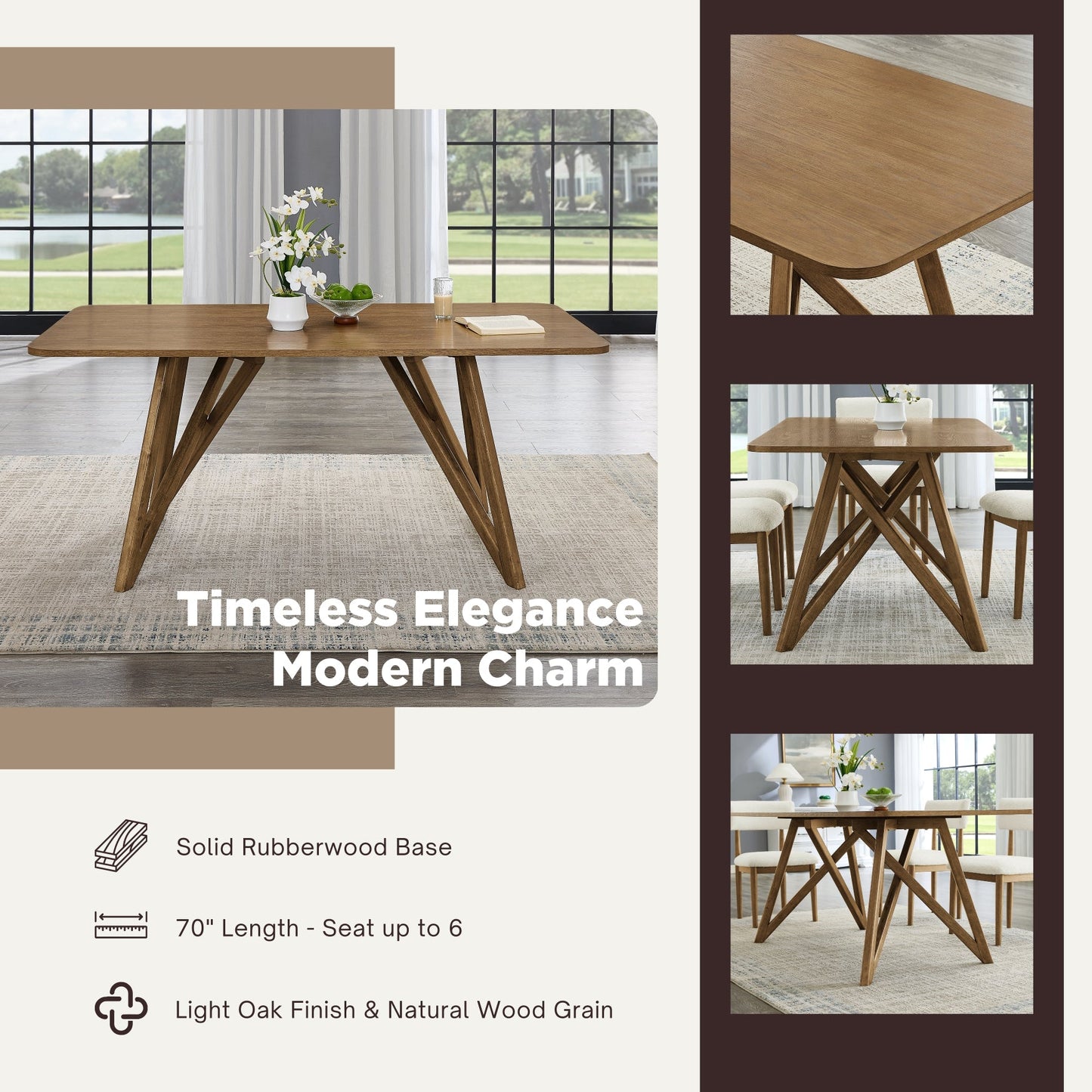 Roundhill Furniture Axler 5-Piece Dining Set, Tripod-Cross Dining Table with 4 Stylish Chairs, Light Oak
