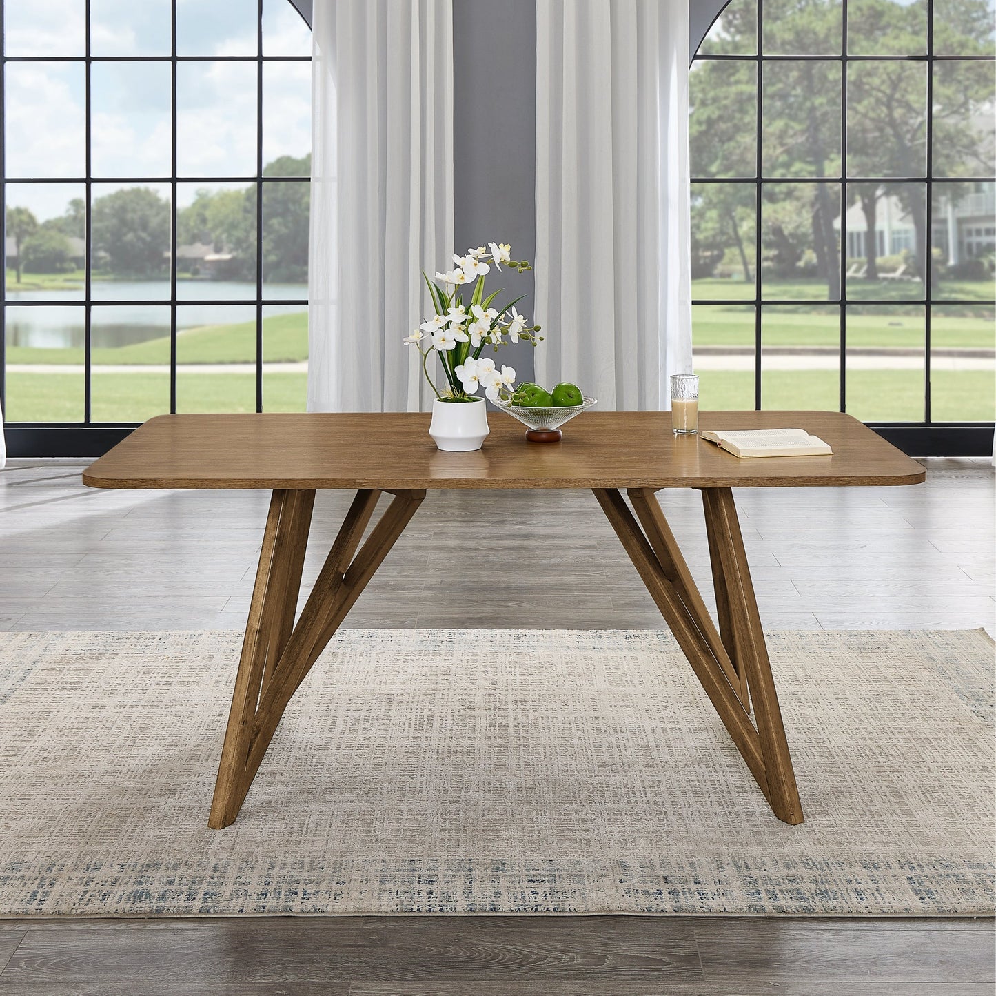 Roundhill Furniture Axler 5-Piece Dining Set, Tripod-Cross Dining Table with 4 Stylish Chairs, Light Oak