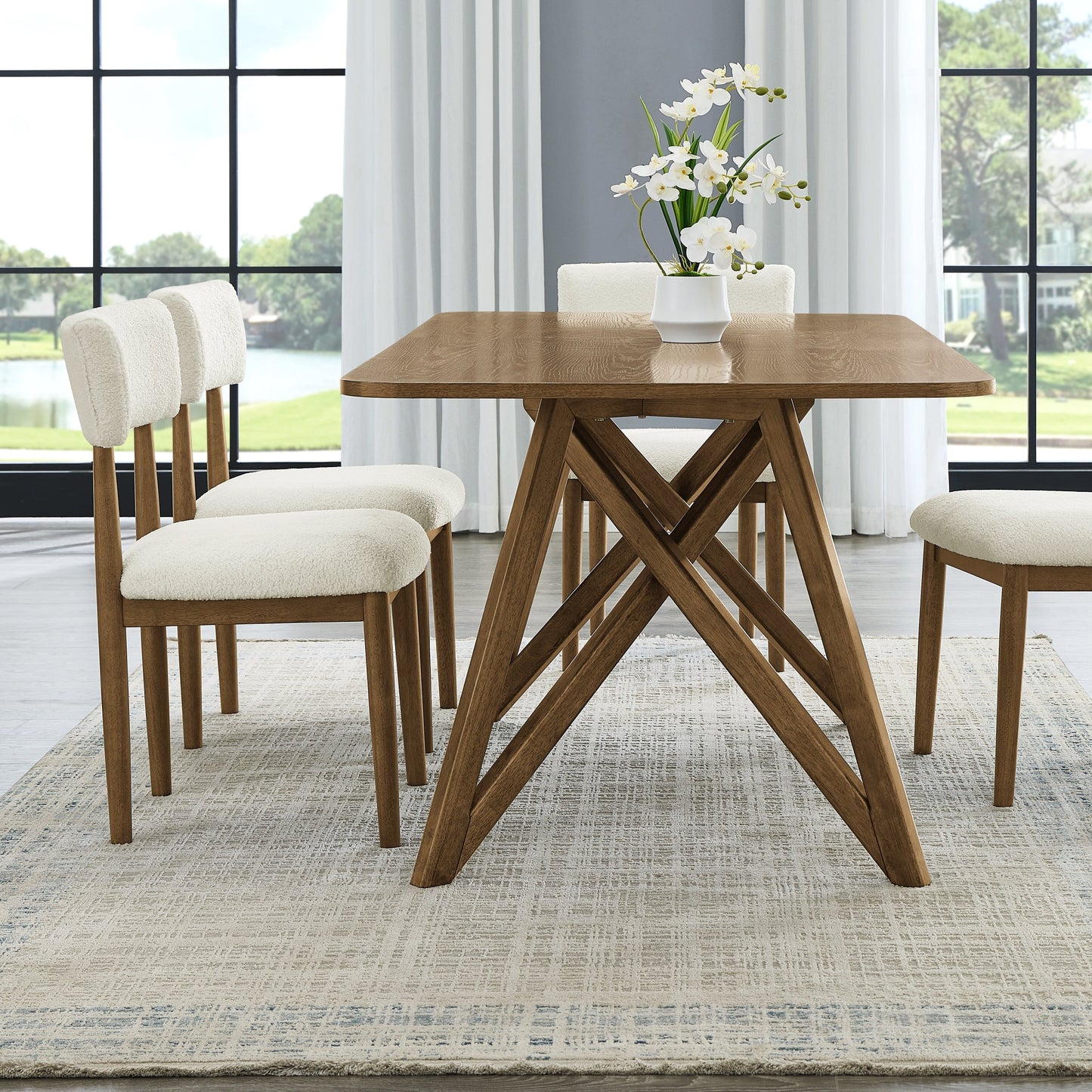 Roundhill Furniture Axler 5-Piece Dining Set, Tripod-Cross Dining Table with 4 Stylish Chairs, Light Oak
