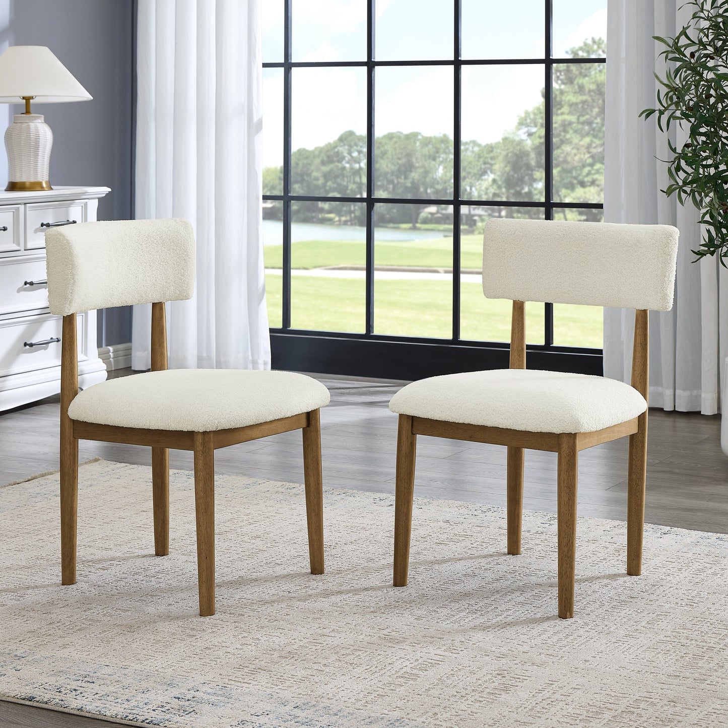 Roundhill Furniture Axler 5-Piece Dining Set, Tripod-Cross Dining Table with 4 Stylish Chairs, Light Oak