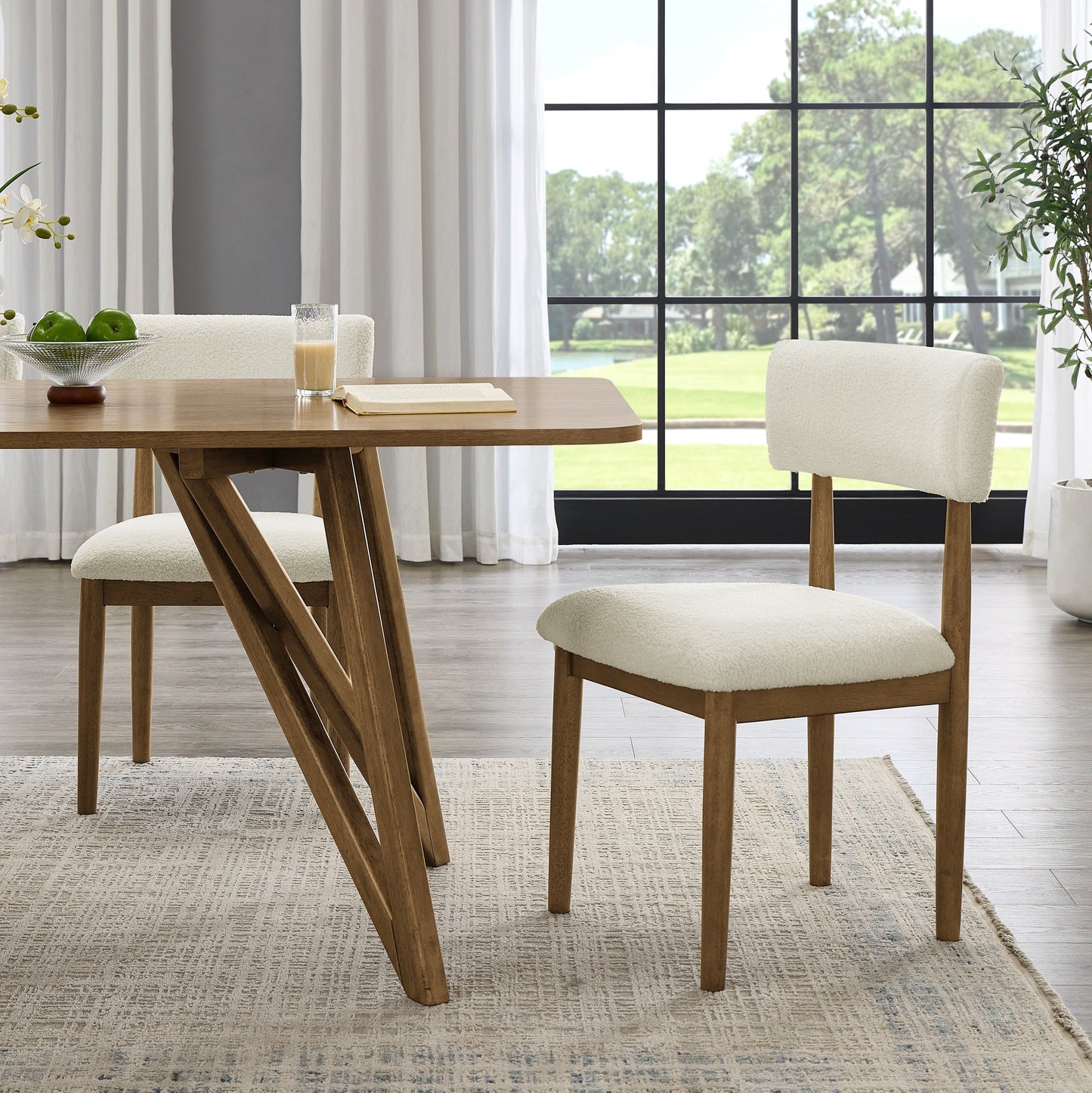 Roundhill Furniture Axler 7-Piece Dining Set, Tripod-Cross Dining Table with 6 Stylish Chairs, Light Oak