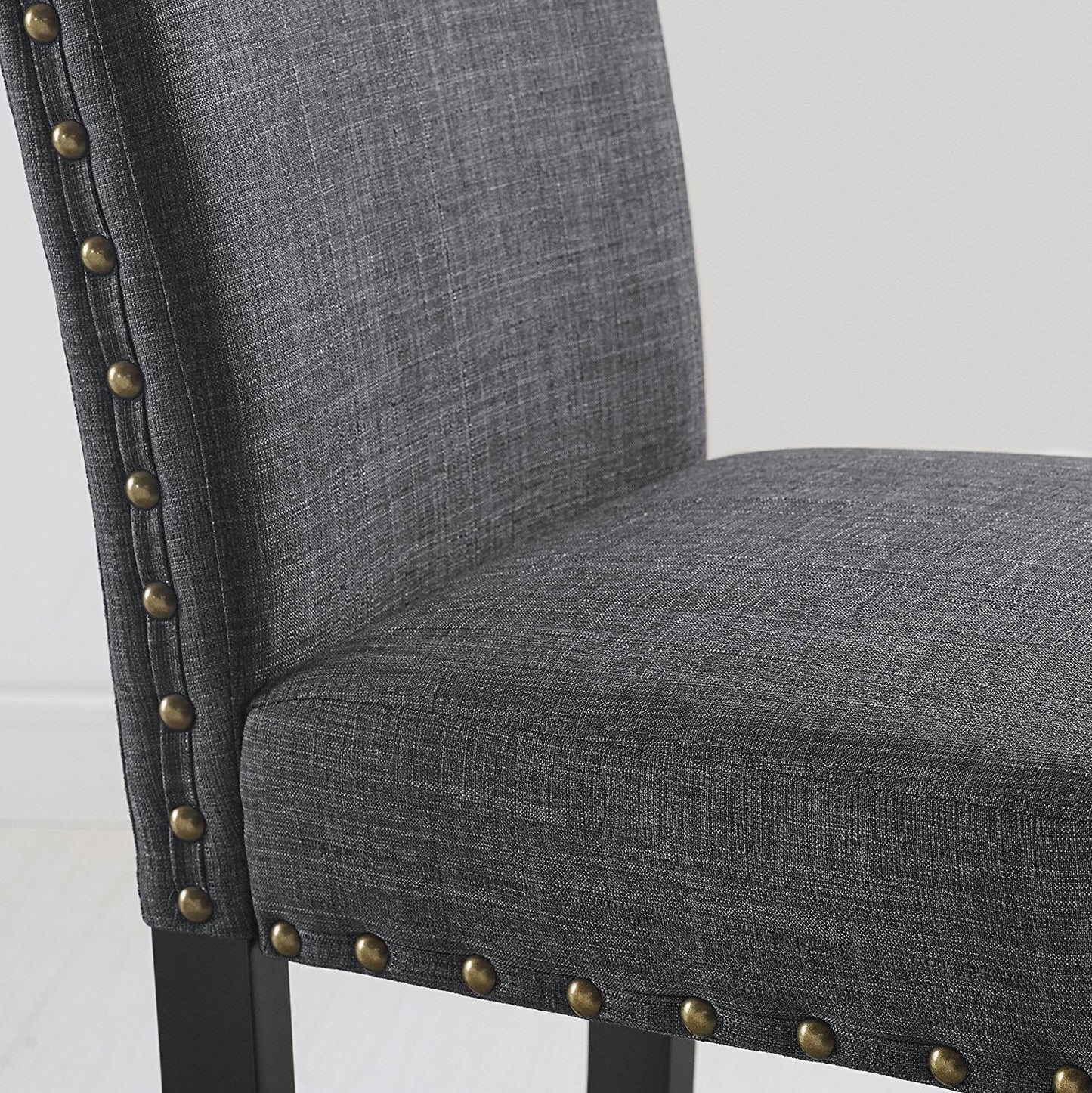 Biony 7-Piece Espresso Wood Dining Set with Gray Fabric Nail head Chairs