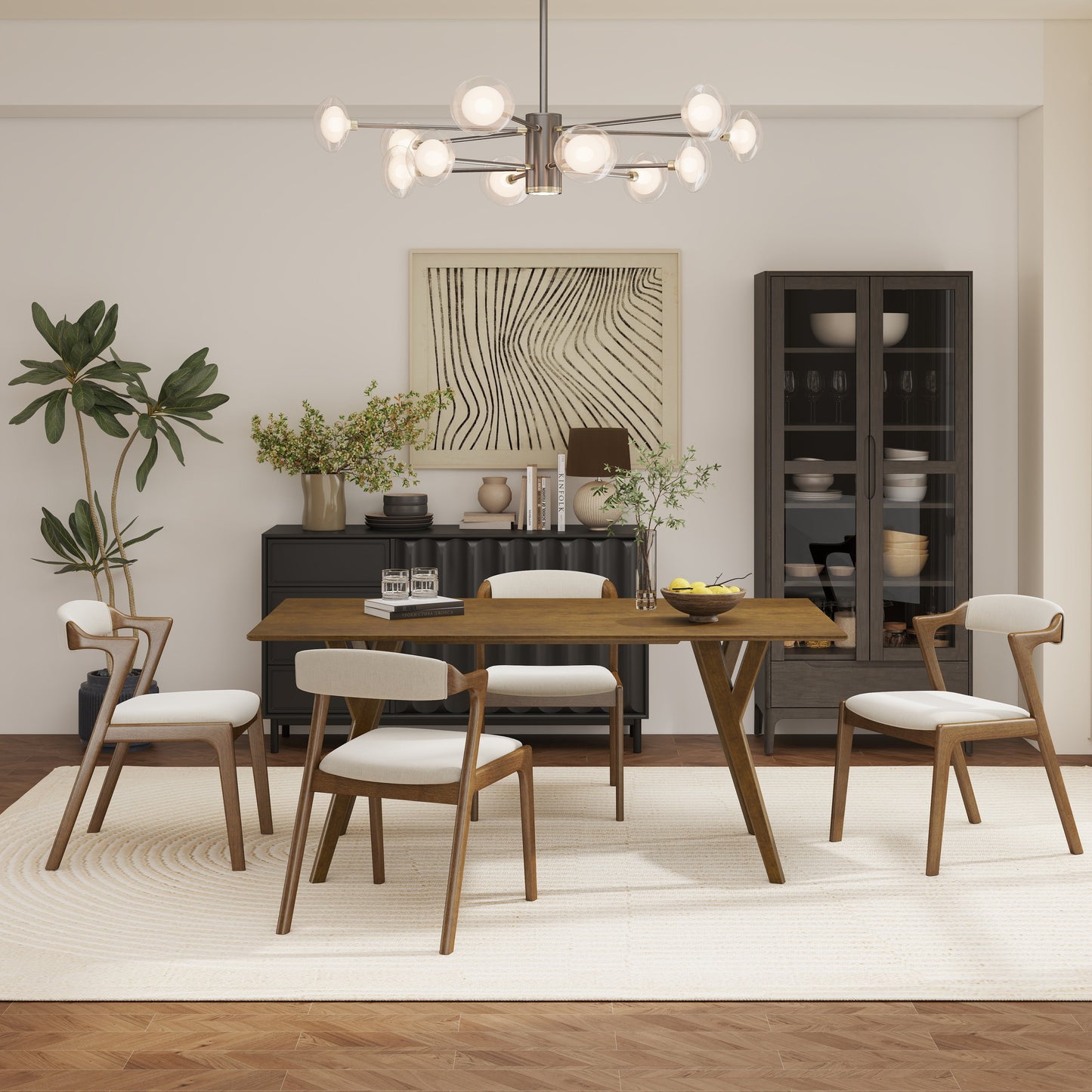 Roundhill Furniture Lavin Modern 5-Piece Dining Set, Walnut Finished Dining Table with 4 Chairs