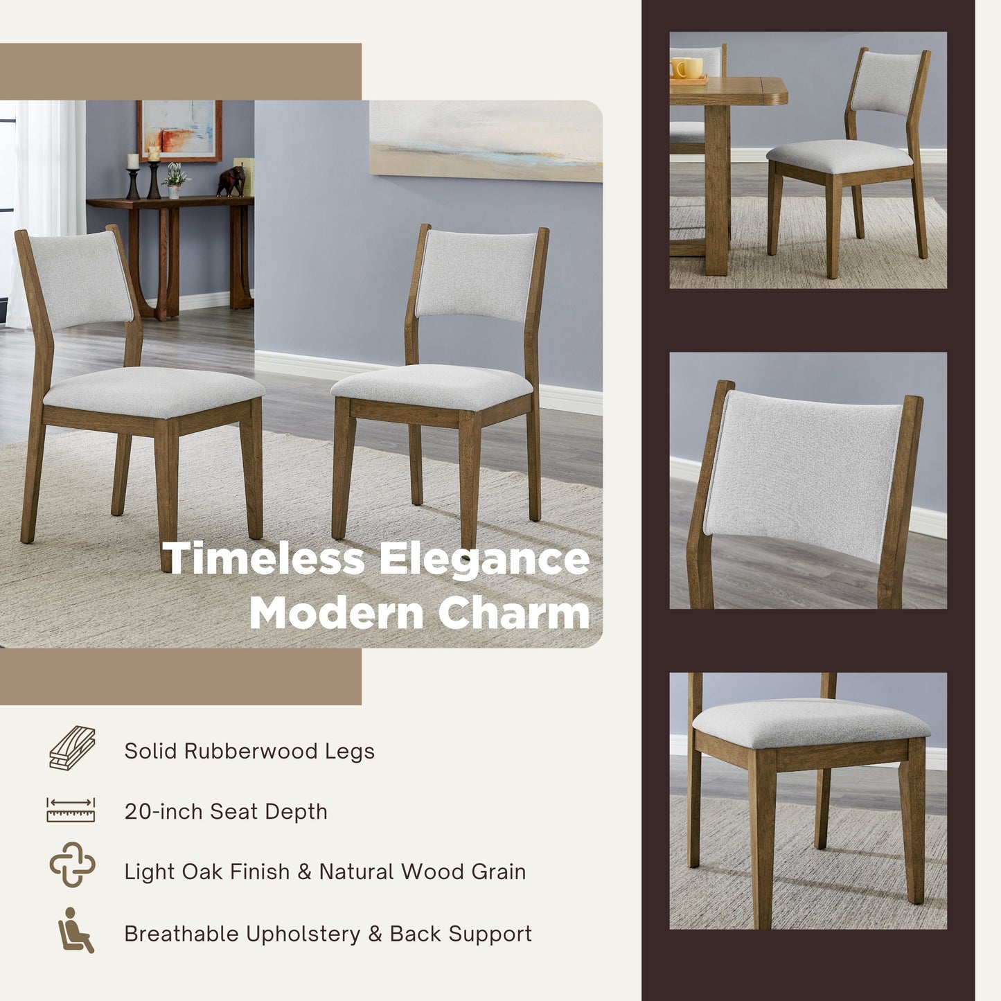 Roundhill Furniture Parker 5-Piece Dining Set, Trestle Dining Table with 4 Stylish Chairs, Light Oak