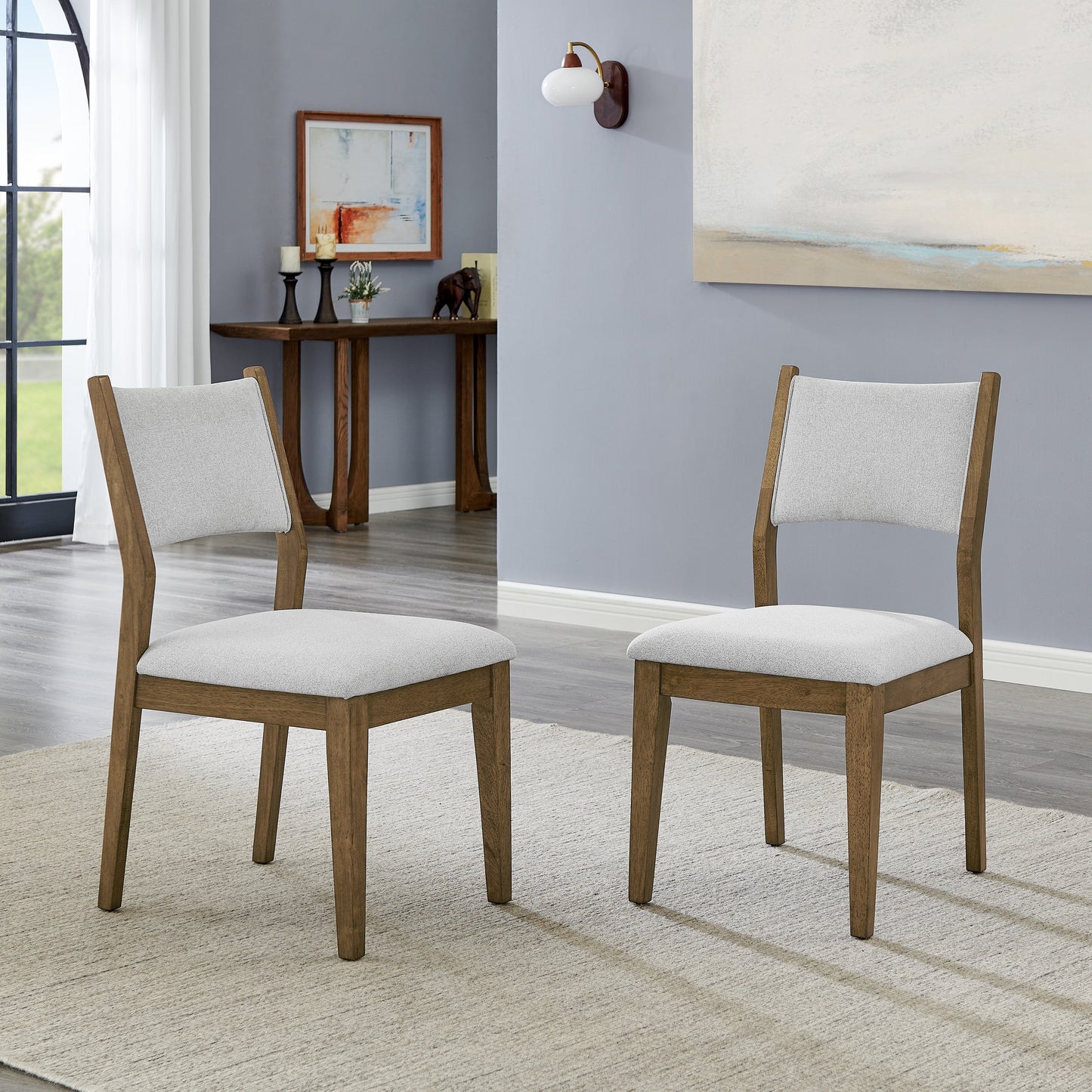 Roundhill Furniture Parker 5-Piece Dining Set, Trestle Dining Table with 4 Stylish Chairs, Light Oak