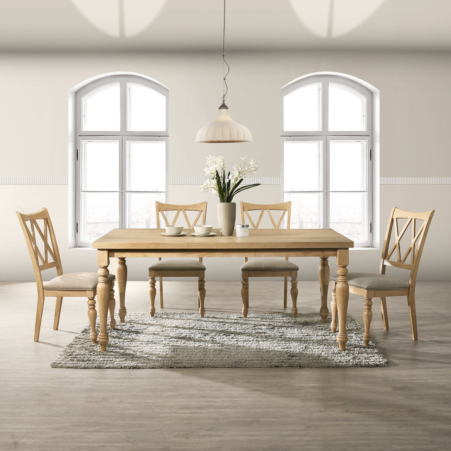Roundhill Furniture Verta 5-Piece Dining Set, Dining Table with 4 Cross Back Dining Chairs, Light Oak Finish