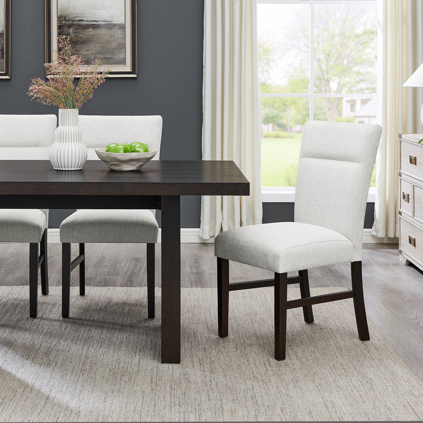 Roundhill Furniture Madison 5-Piece Dining Set, Slat-Fluted Dining Table with 4 Stylish Chairs, Gray
