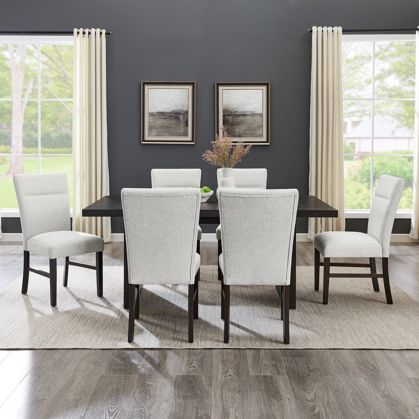 Roundhill Furniture Madison 7-Piece Dining Set, Slat-Fluted Dining Table with 6 Stylish Chairs, Gray