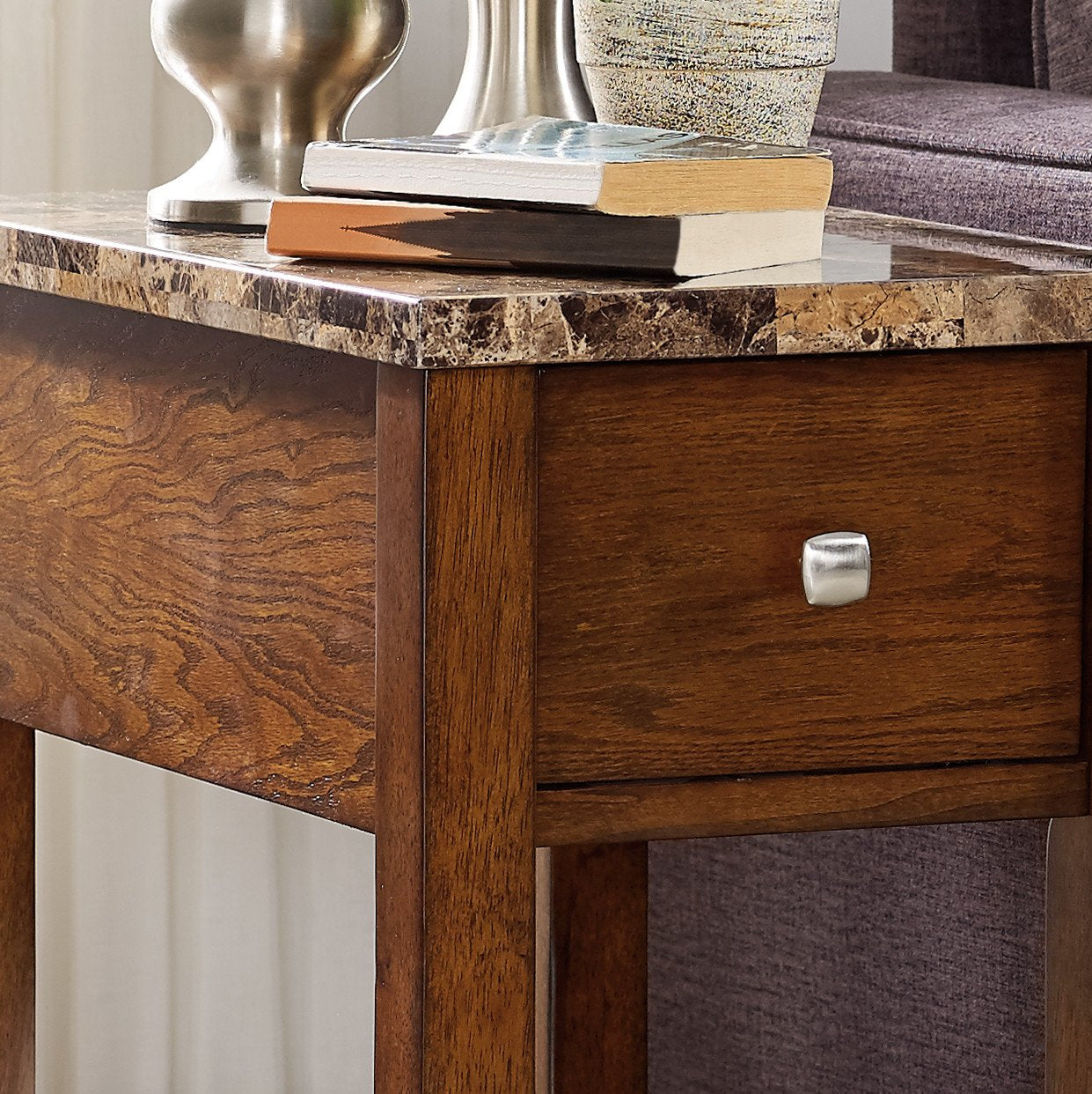 Oak Finish Chair Side End Table