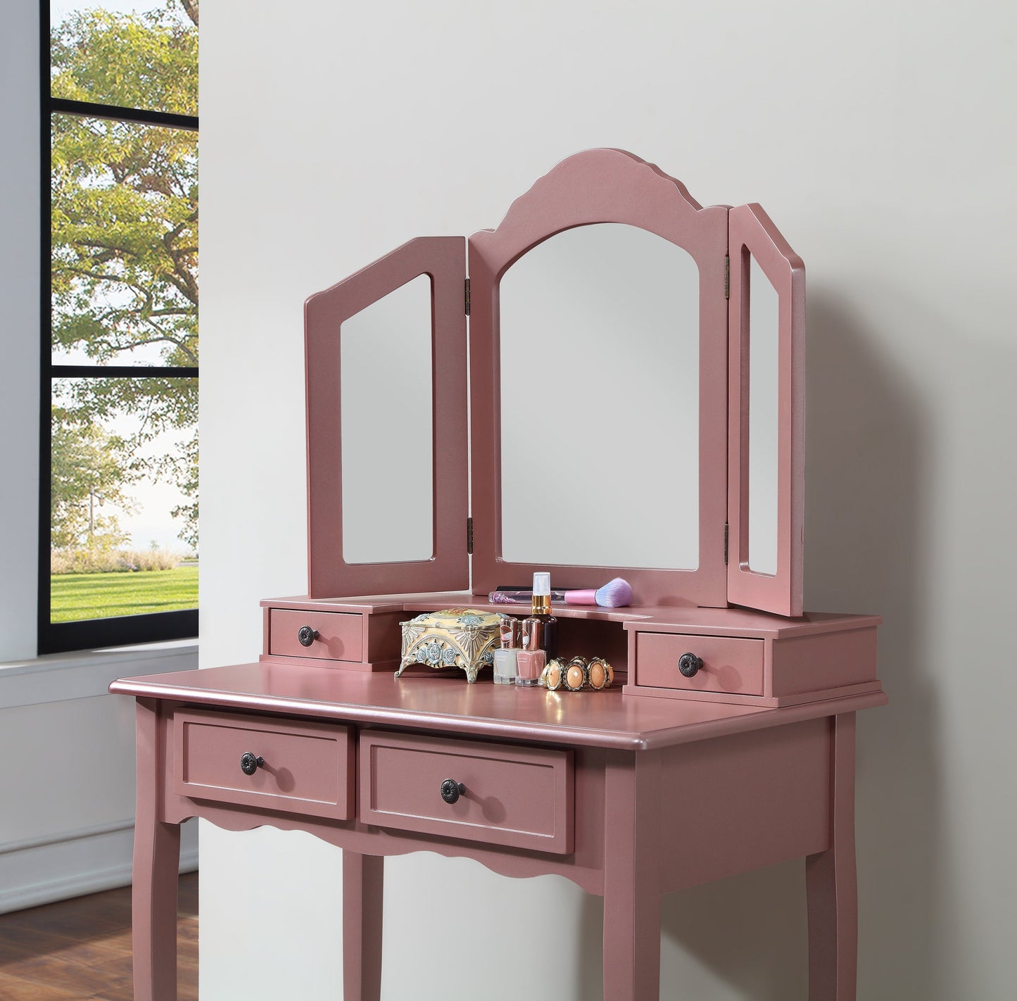 Roundhill Furniture Sanlo Wooden Make Up Table and Stool Set