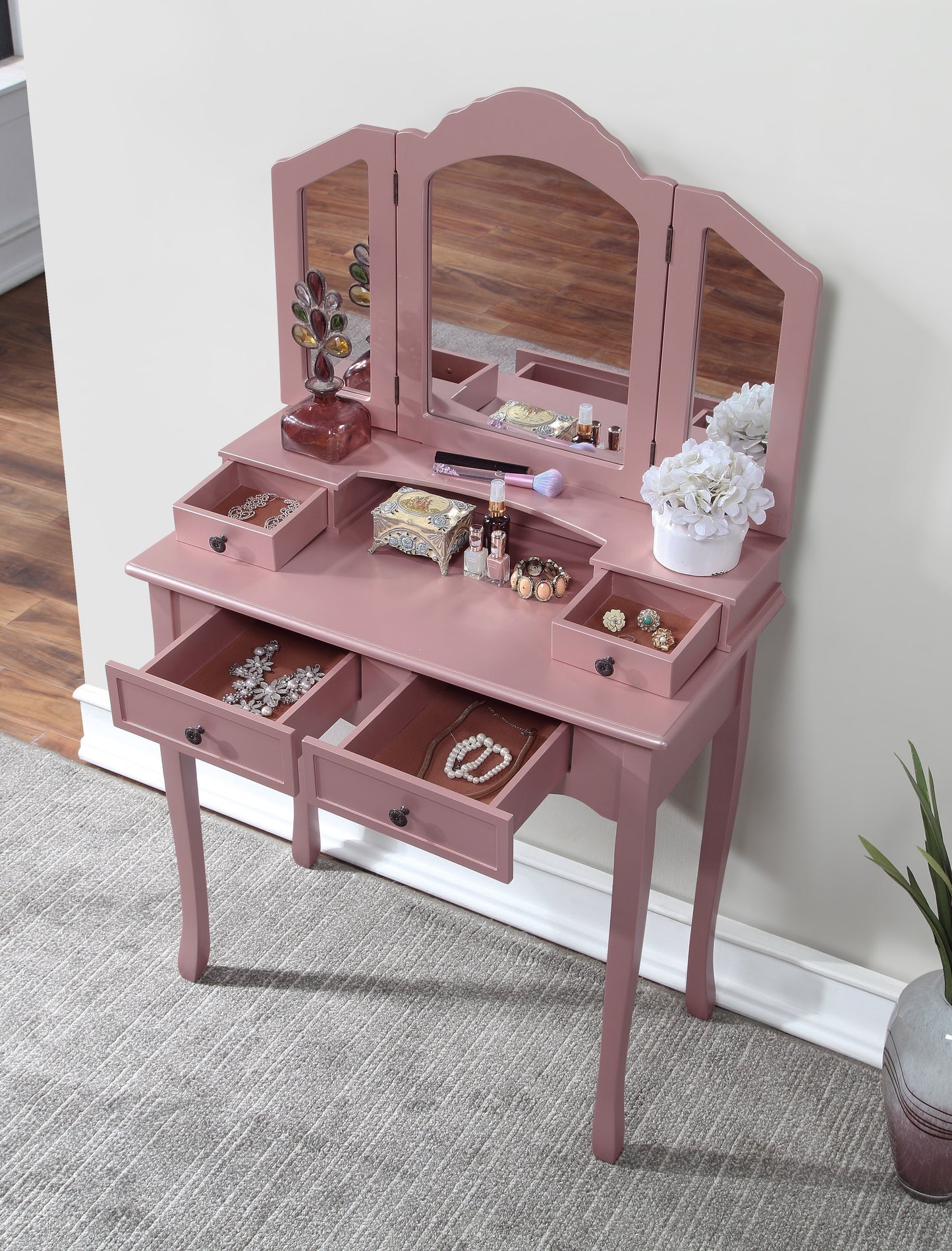 Roundhill Furniture Sanlo Wooden Make Up Table and Stool Set