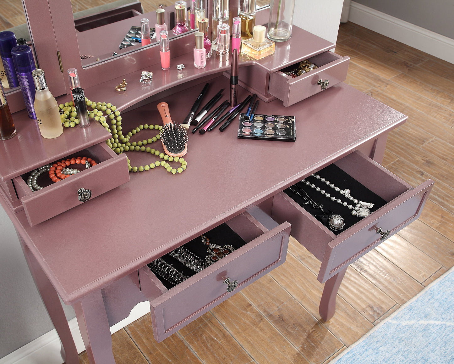 Roundhill Furniture Sanlo Wooden Make Up Table and Stool Set