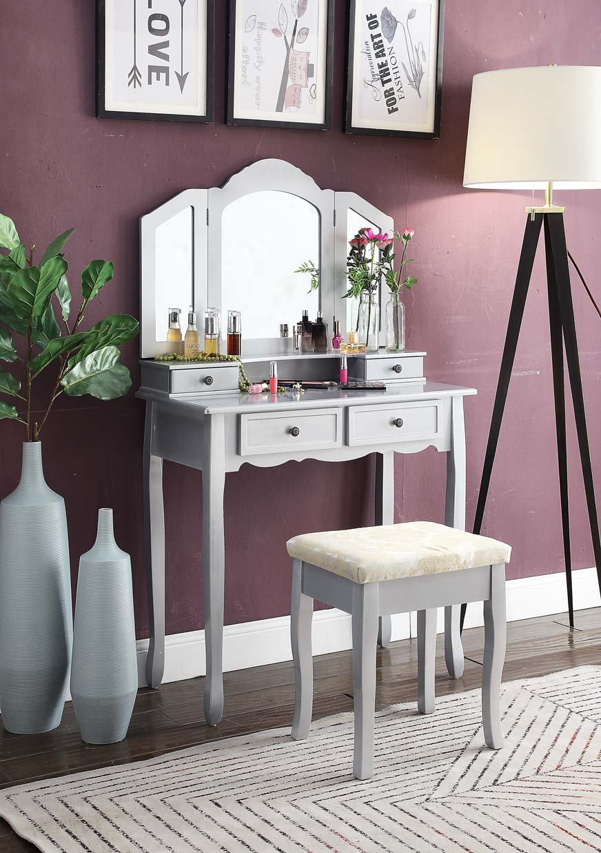 Roundhill Furniture Sanlo Wooden Make Up Table and Stool Set