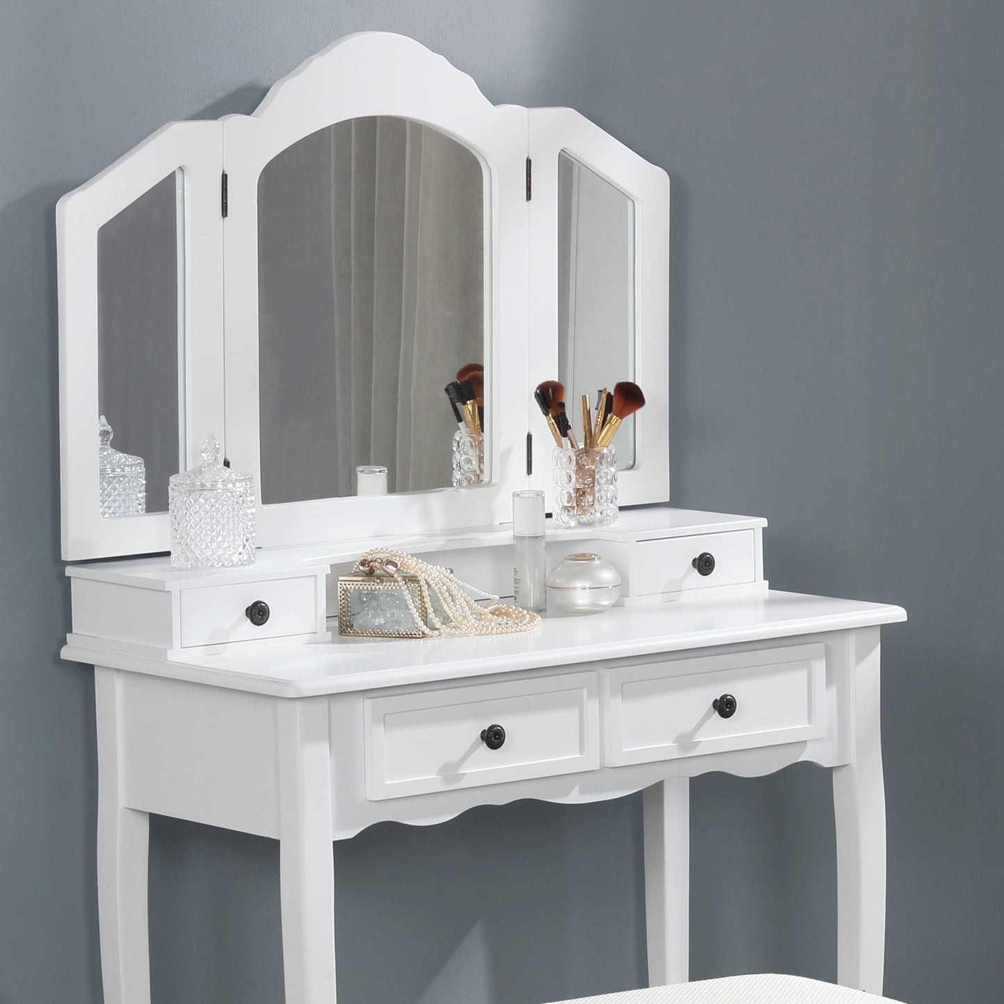 Roundhill Furniture Sanlo Wooden Make Up Table and Stool Set