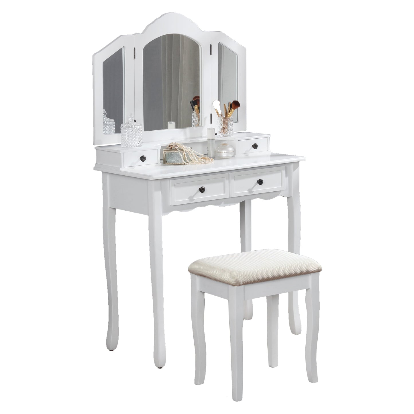 Roundhill Furniture Sanlo Wooden Make Up Table and Stool Set