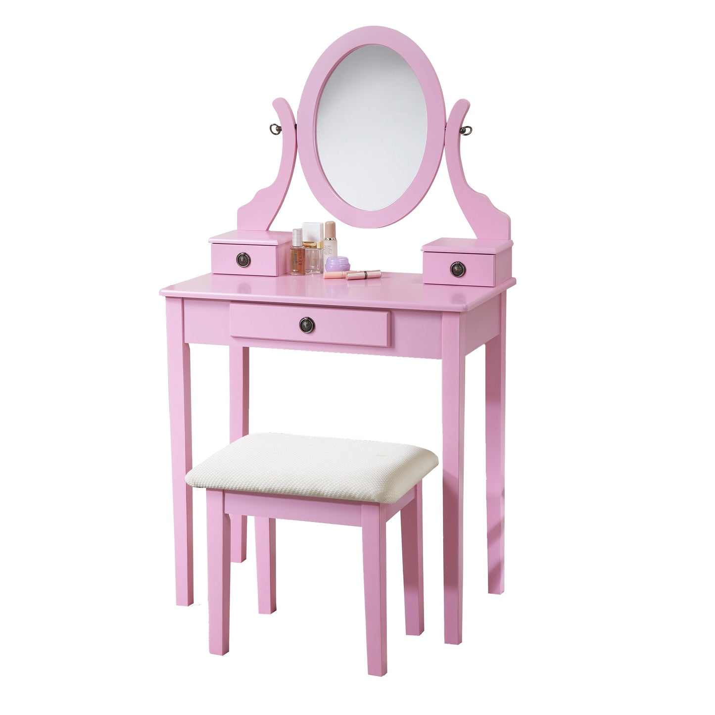 Roundhill Furniture Moniya Wood Makeup Vanity Table and Stool Set