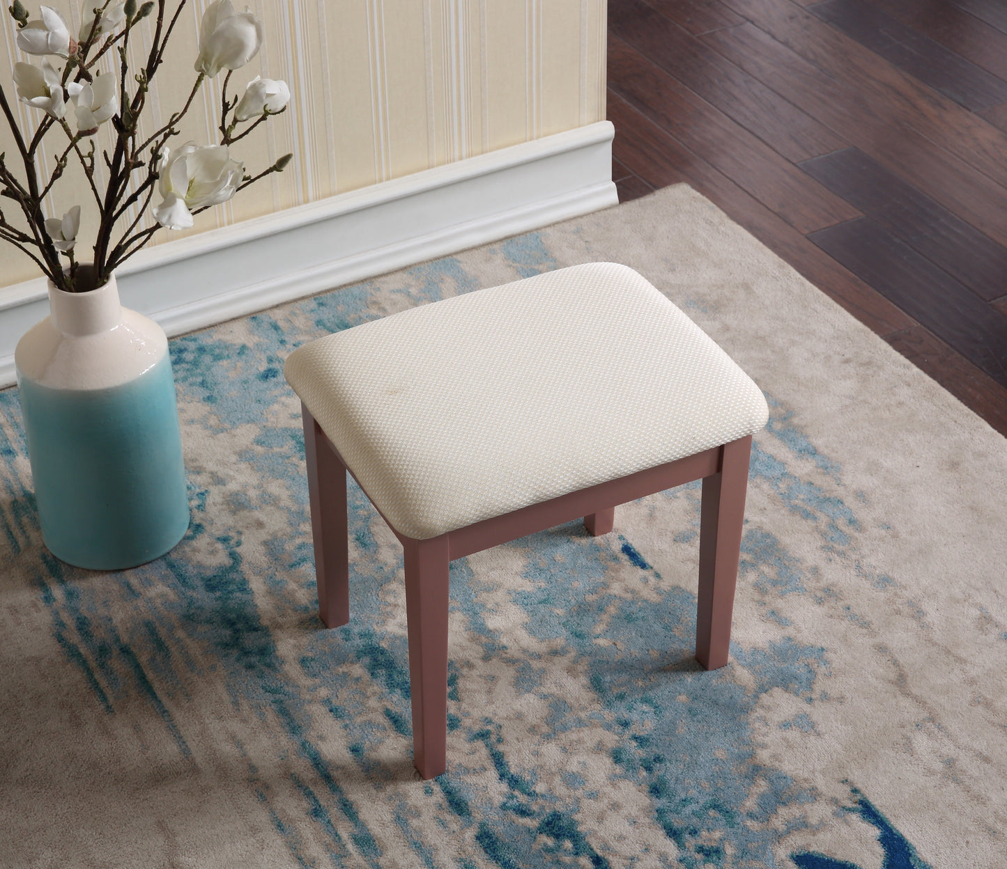 Roundhill Furniture Moniya Wood Makeup Vanity Table and Stool Set