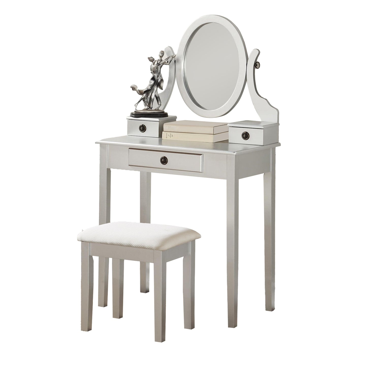 Roundhill Furniture Moniya Wood Makeup Vanity Table and Stool Set