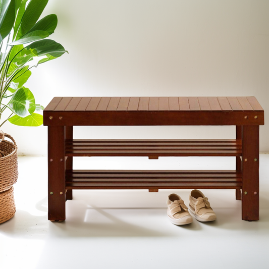 Roundhill Furniture Pina Quality Solid Wood Shoe Bench
