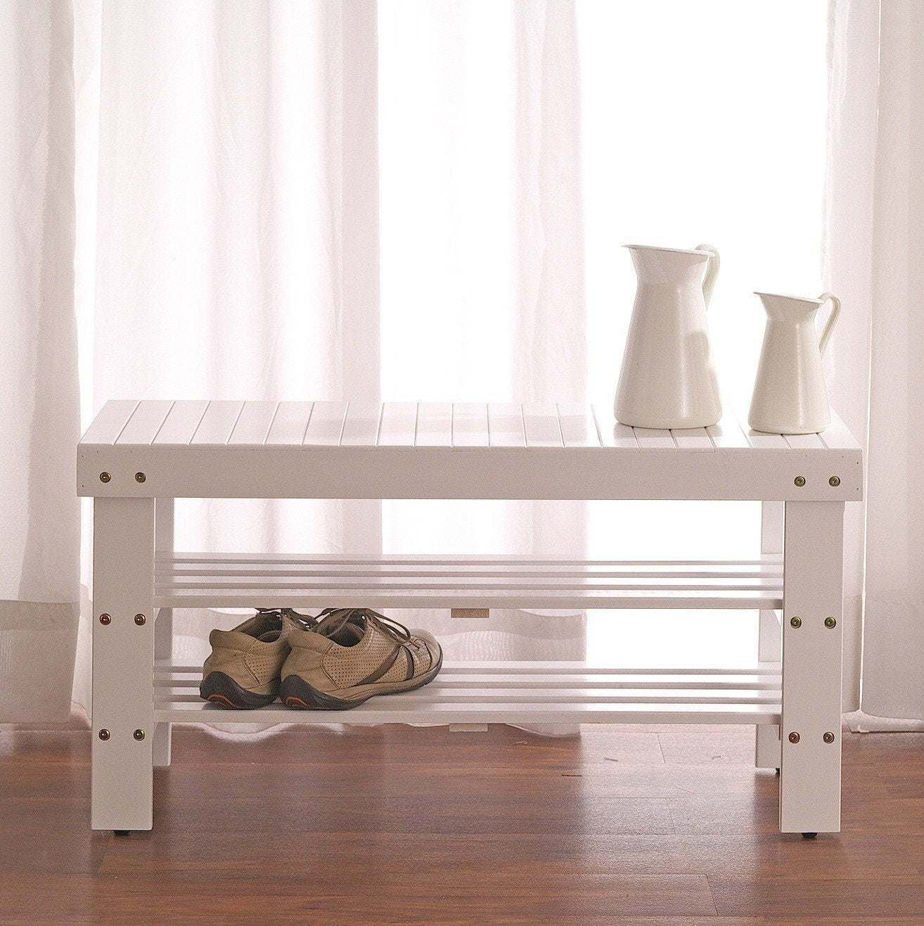 Roundhill Furniture Pina Quality Solid Wood Shoe Bench
