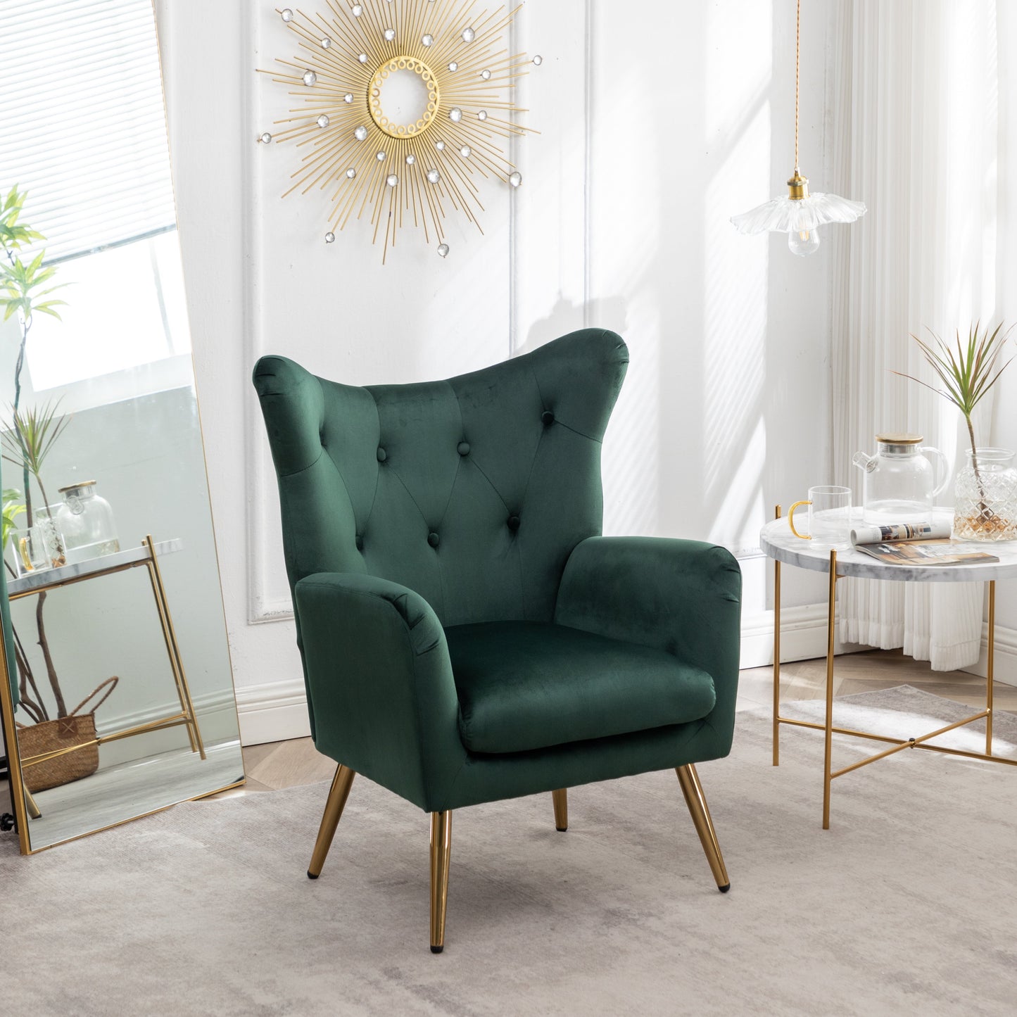 Roundhill Furniture Sovarol Velvet Button-Tufted Wing Back Accent Chair