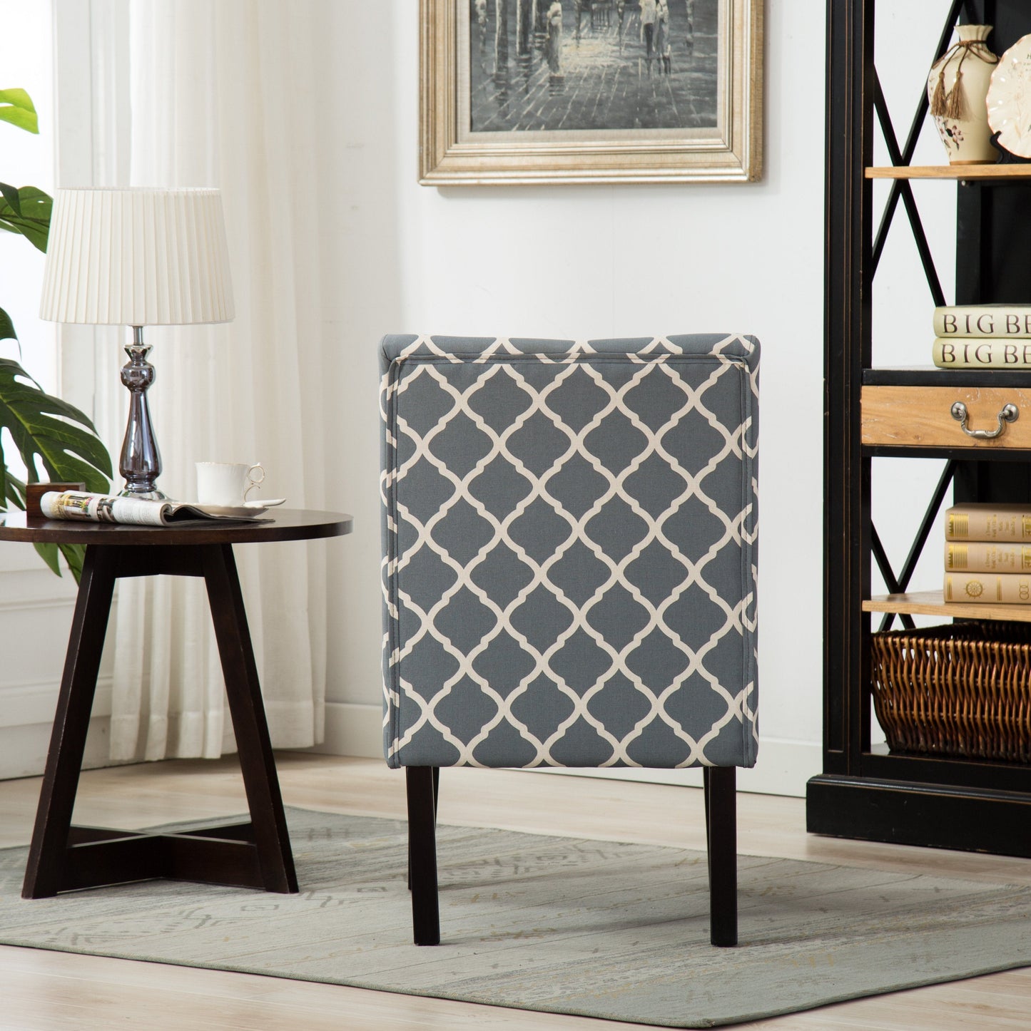 Capa Print Fabric Armless Contemporary Accent Chair, Grid
