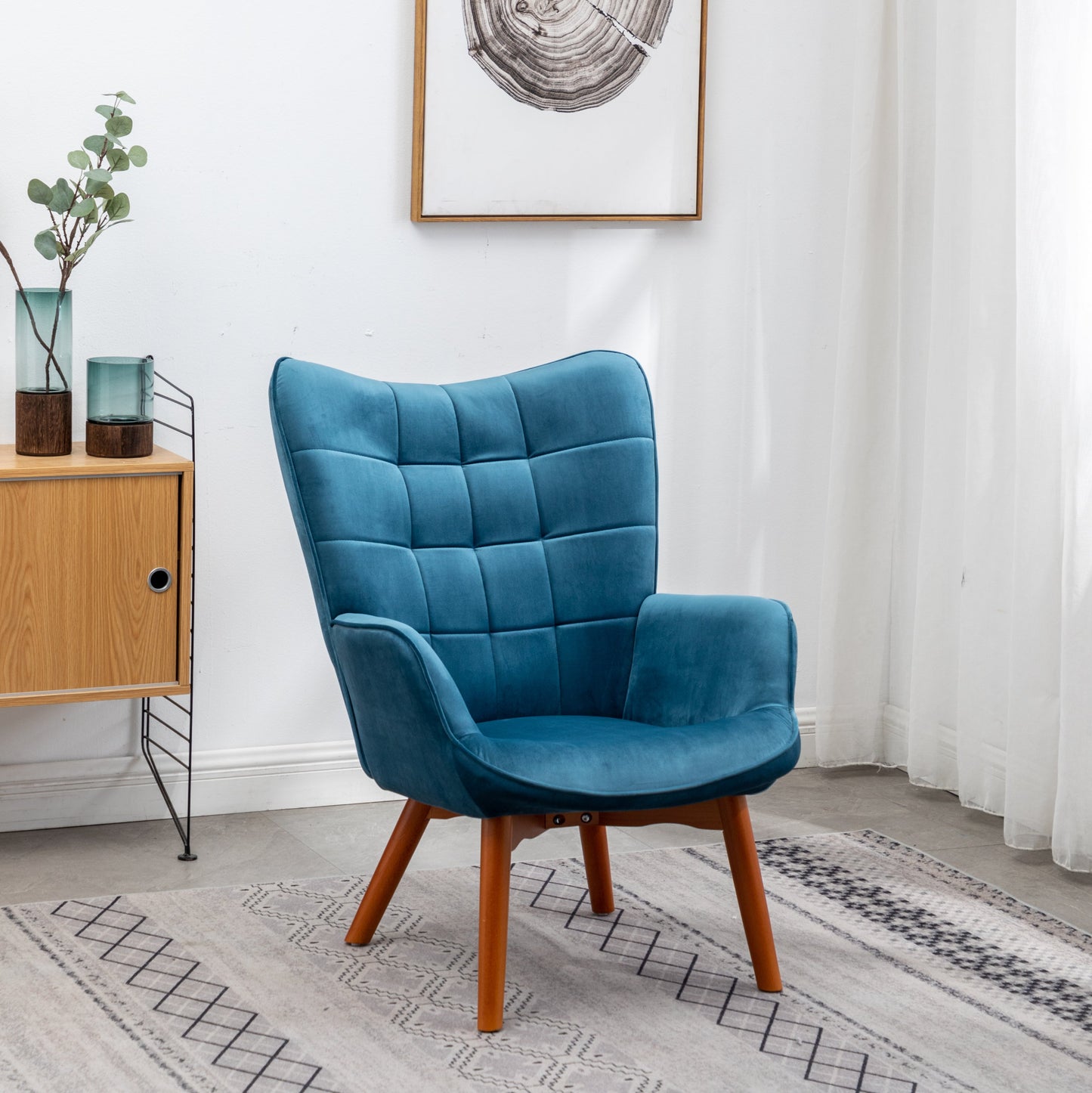 Roundhill Furniture Leiria Contemporary Silky Velvet Tufted Accent Chair with Ottoman