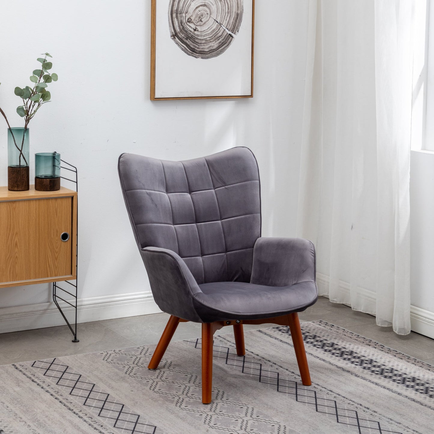 Roundhill Furniture Leiria Contemporary Silky Velvet Tufted Accent Chair with Ottoman