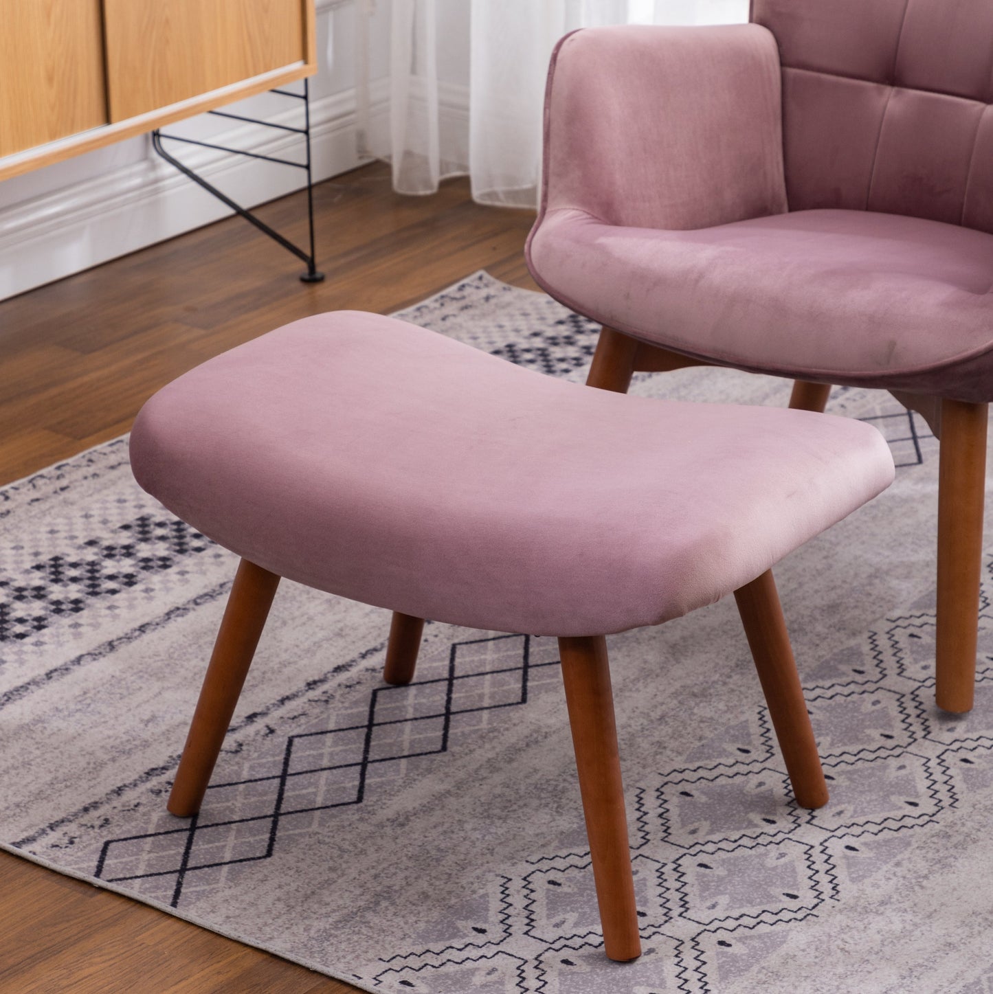 Roundhill Furniture Leiria Contemporary Silky Velvet Tufted Accent Chair with Ottoman