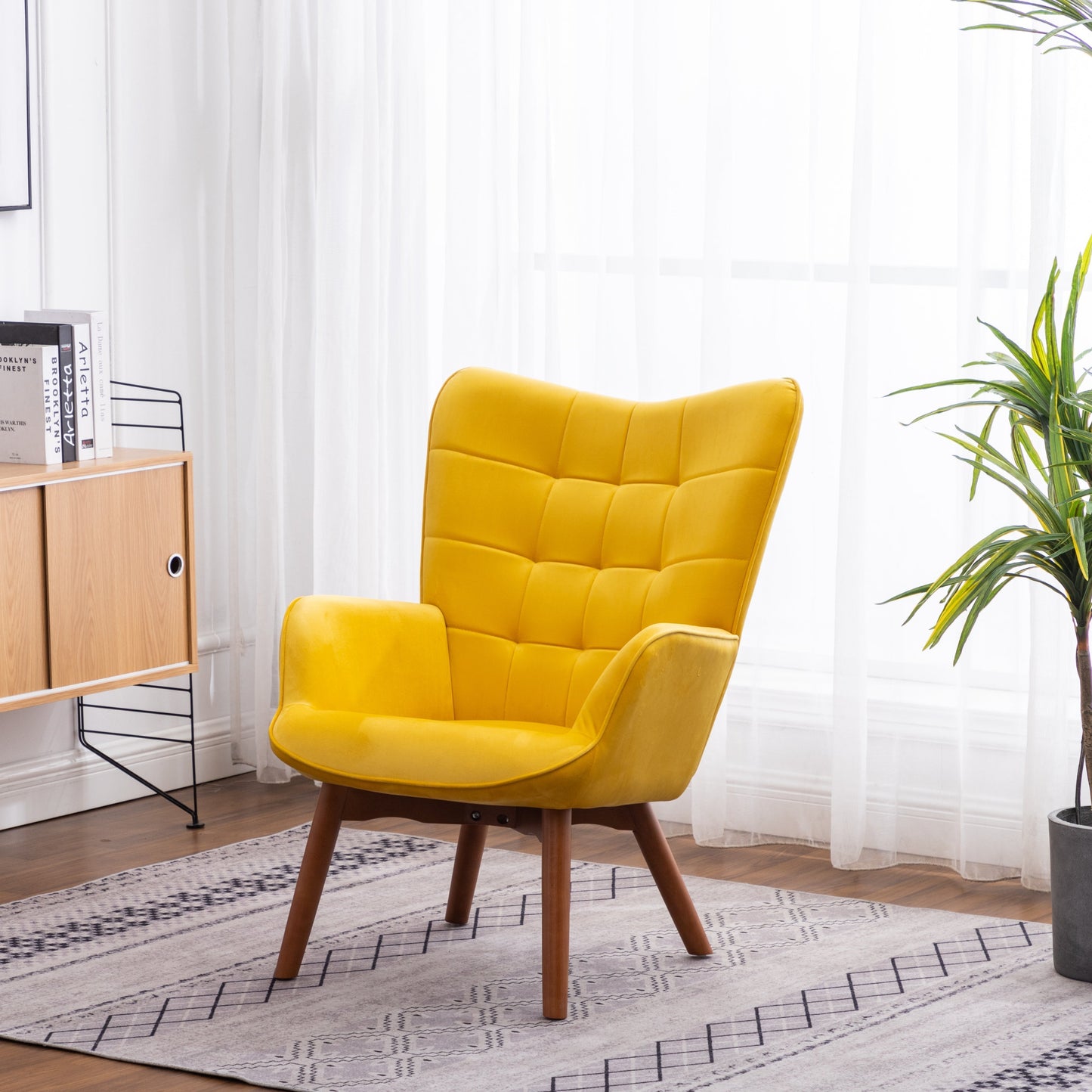 Roundhill Furniture Leiria Contemporary Silky Velvet Tufted Accent Chair with Ottoman