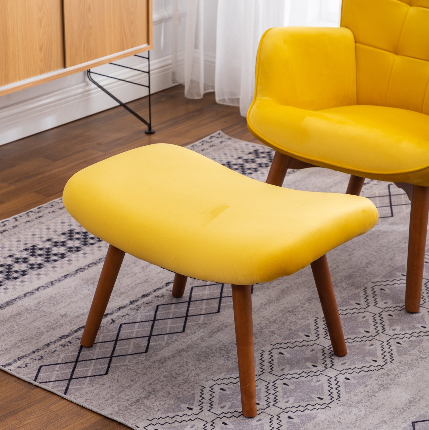 Roundhill Furniture Leiria Contemporary Silky Velvet Tufted Accent Chair with Ottoman