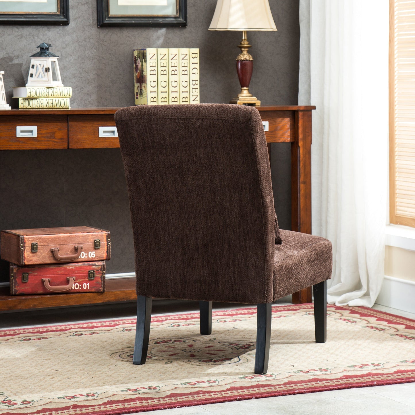 Roundhill Furniture Pisano chenille Fabric Armless Contemporary Accent Chair with Matching Kidney Pillow