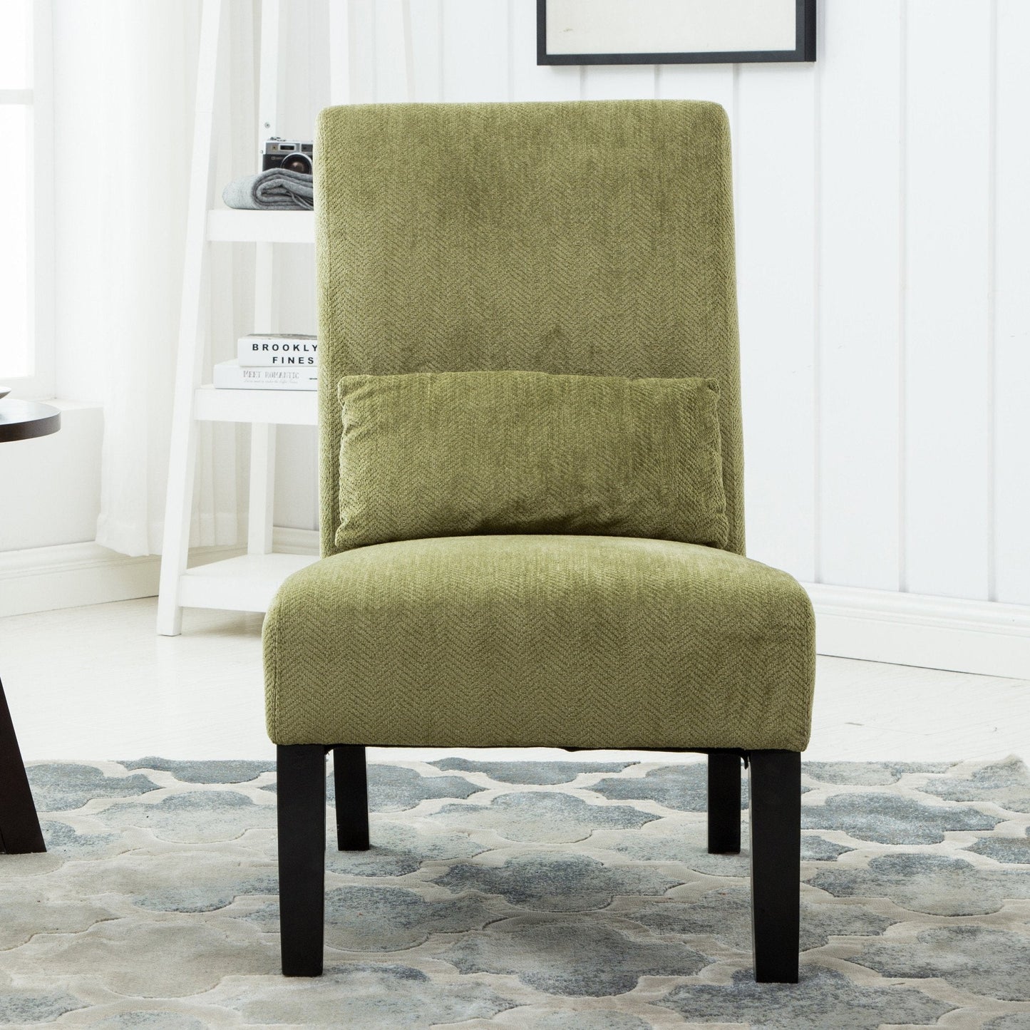 Roundhill Furniture Pisano chenille Fabric Armless Contemporary Accent Chair with Matching Kidney Pillow