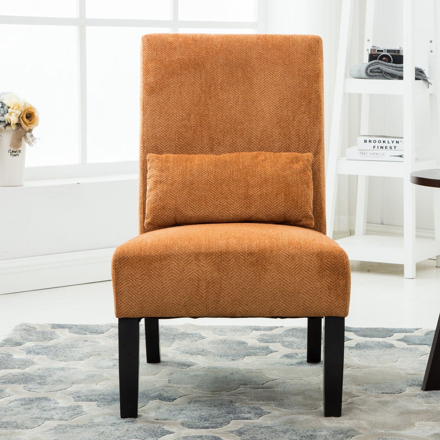 Roundhill Furniture Pisano chenille Fabric Armless Contemporary Accent Chair with Matching Kidney Pillow