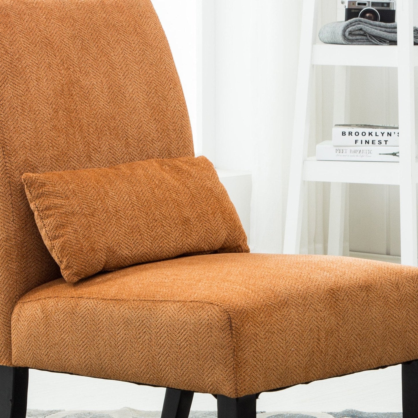 Roundhill Furniture Pisano chenille Fabric Armless Contemporary Accent Chair with Matching Kidney Pillow