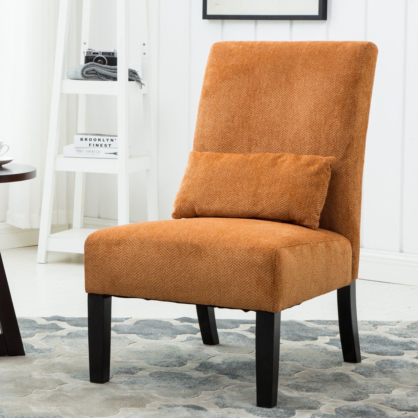 Roundhill Furniture Pisano chenille Fabric Armless Contemporary Accent Chair with Matching Kidney Pillow